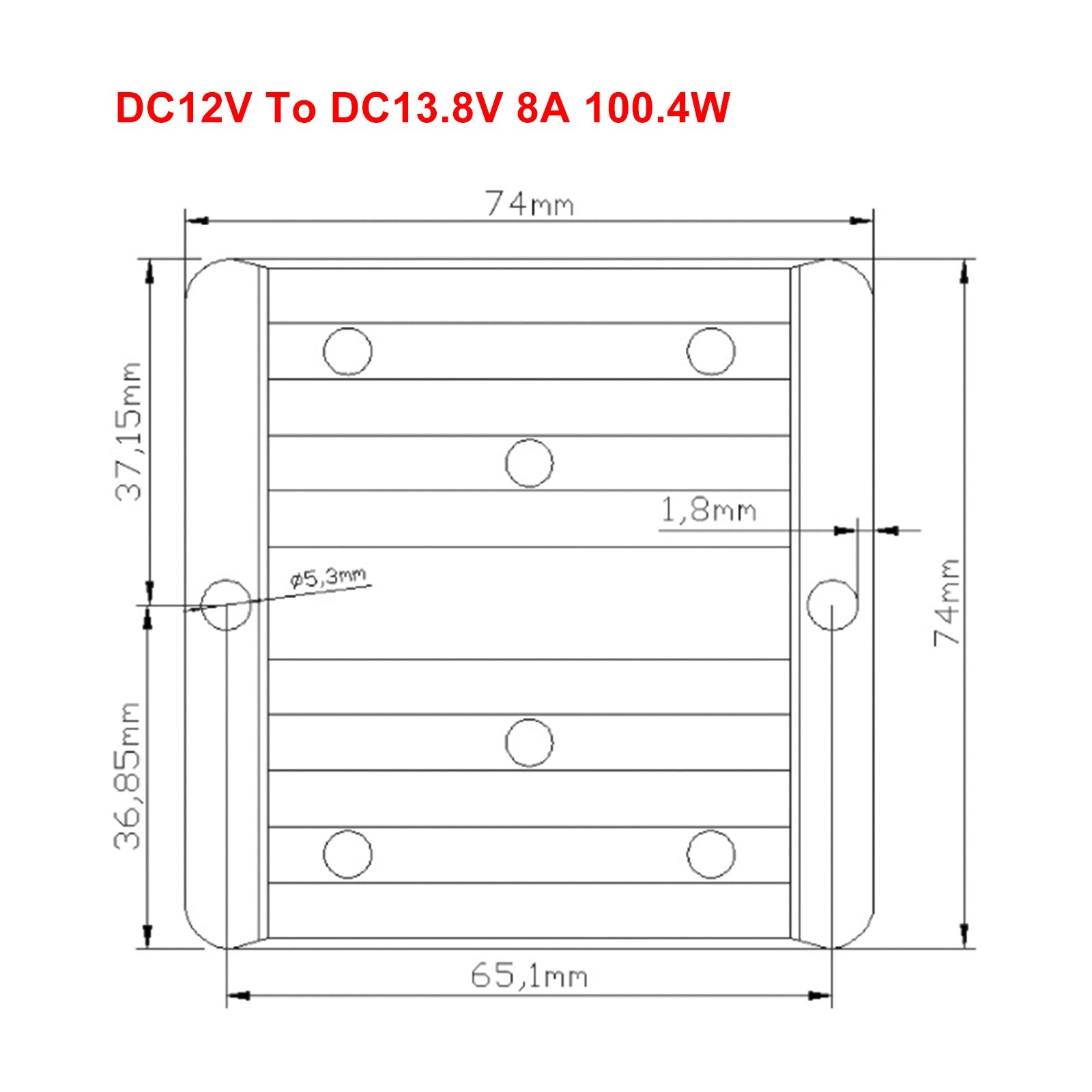 Waterdichte DC/DC-converterregelaar 12V Stap tot 13,8V 8A 110,4W