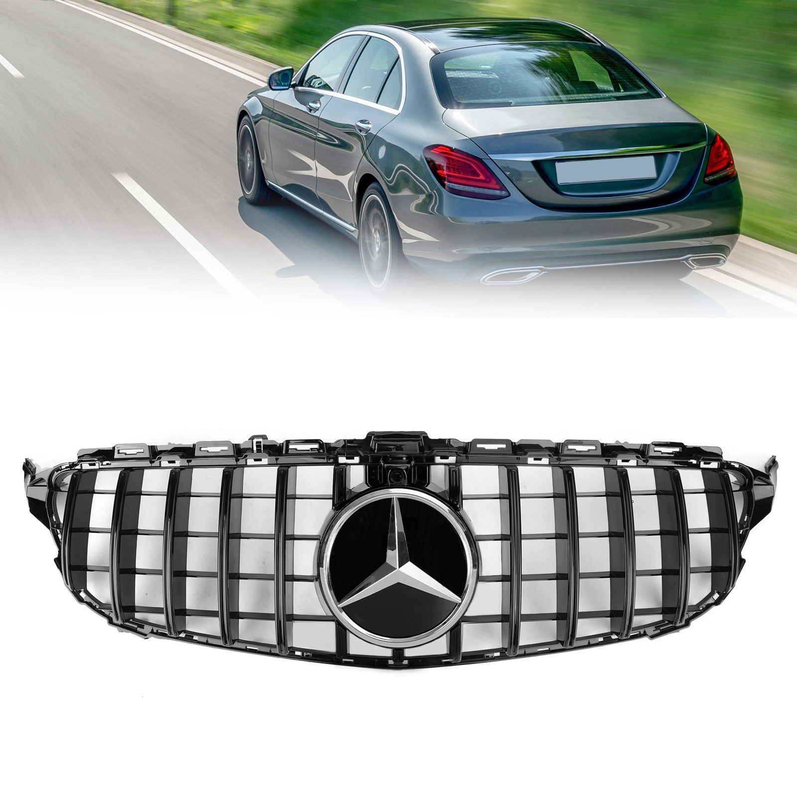 Mercedes Benz Classe C 2019-2021W205 Grille de calandre de style GTR avec caméra générique pour C300 C250 AMG (modèles avec caméra)