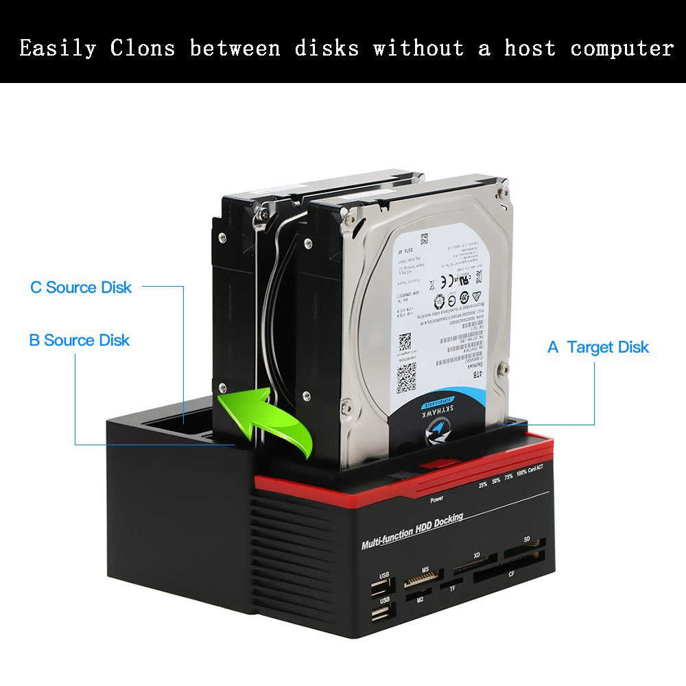 3 IDE SATA 2.5" 3.5" HDD Hard Drive Disk Clone Docking Station Card Reader EU