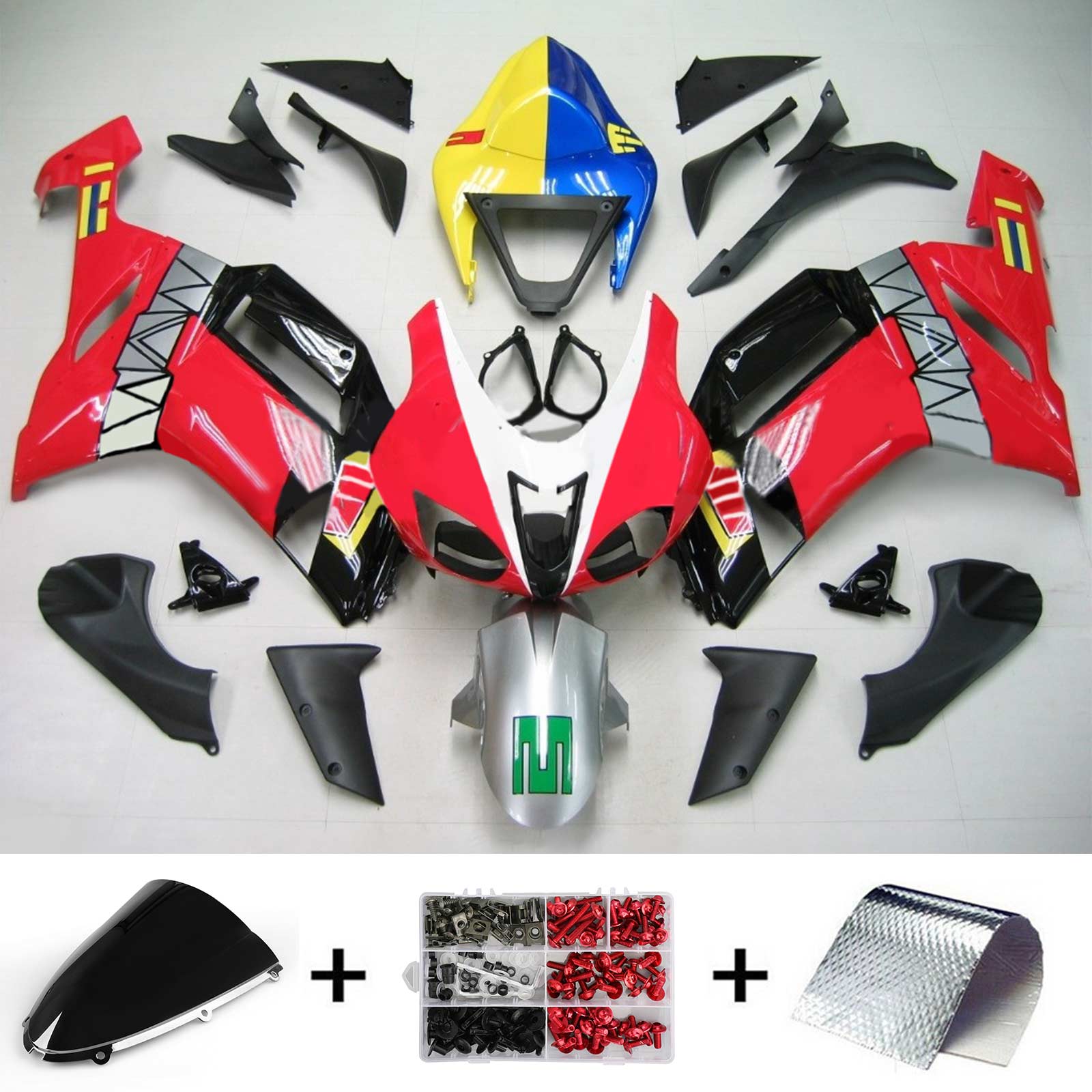 2007-2008 Kawasaki ZX6R 636 Amotopart Kit de carénage d'injection carrosserie plastique ABS #135