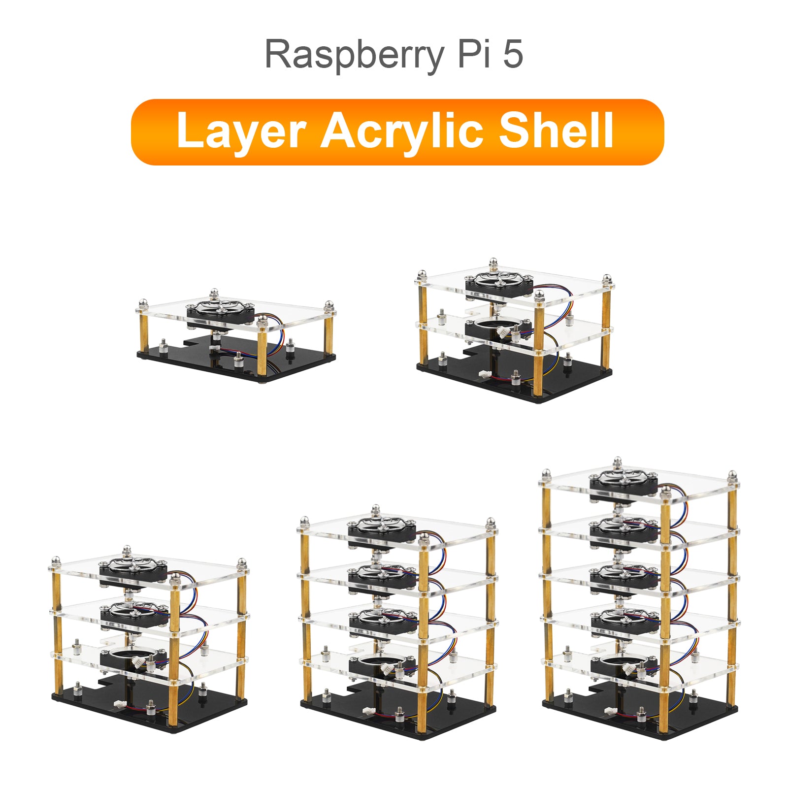 Raspberry Pi 5 Meerlaagse acrylbehuizing Transparante beschermhoes Koelventilator