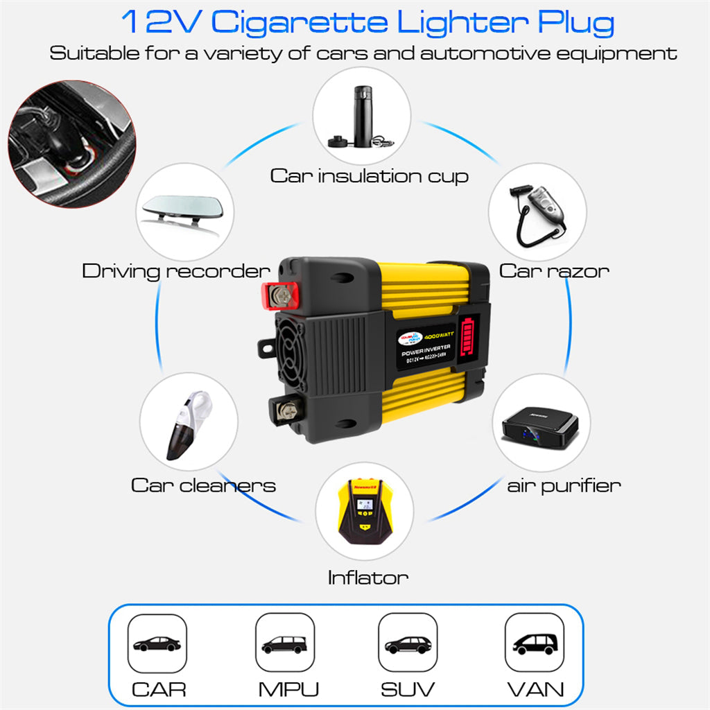 4000W auto-energie zuivere sinusomvormer met LED-display DC 12V naar AC 220V omvormer