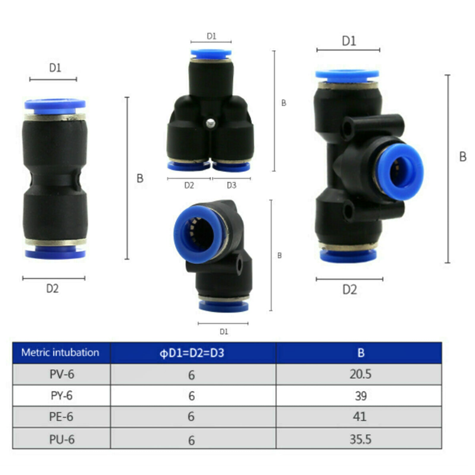 40Pcs Quick 6mm OD 1/4" Plastic Pneumatic Push Connector Air Line Fittings