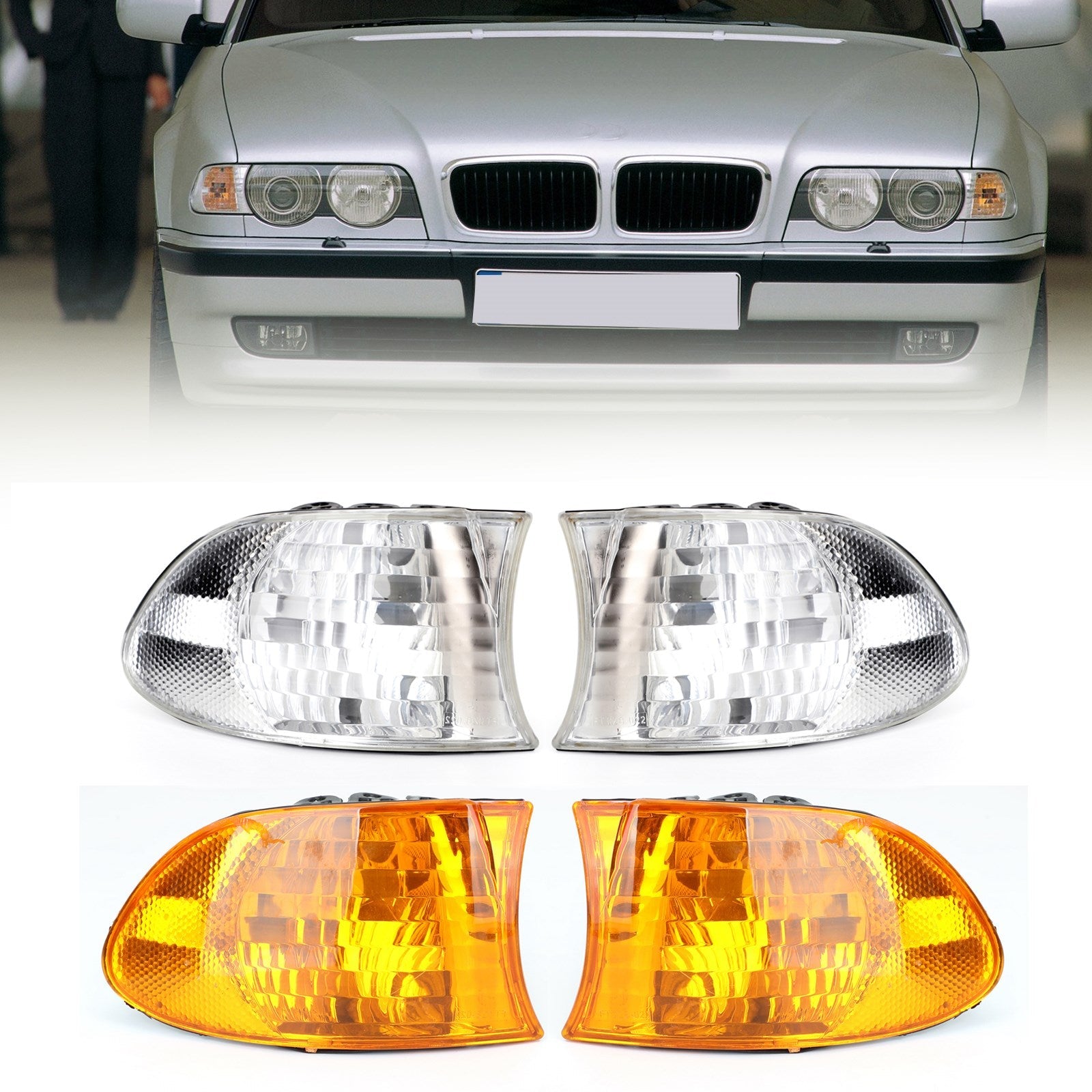 Paire de feux de stationnement d'angle pour BMW série 7 E38 1999-2001 blanc générique