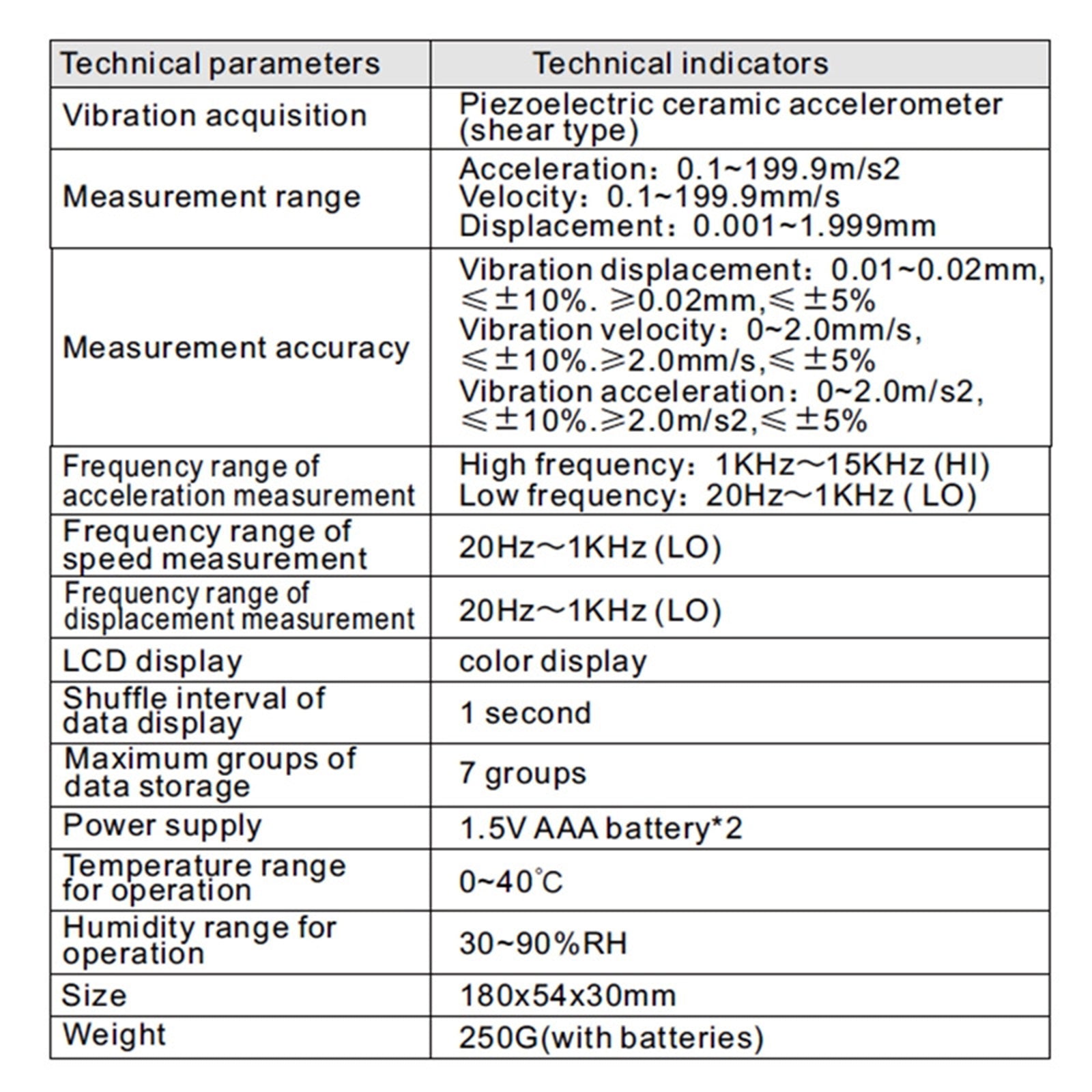 Vibromètre numérique LCD WT63B, testeur de déplacement d'accélération