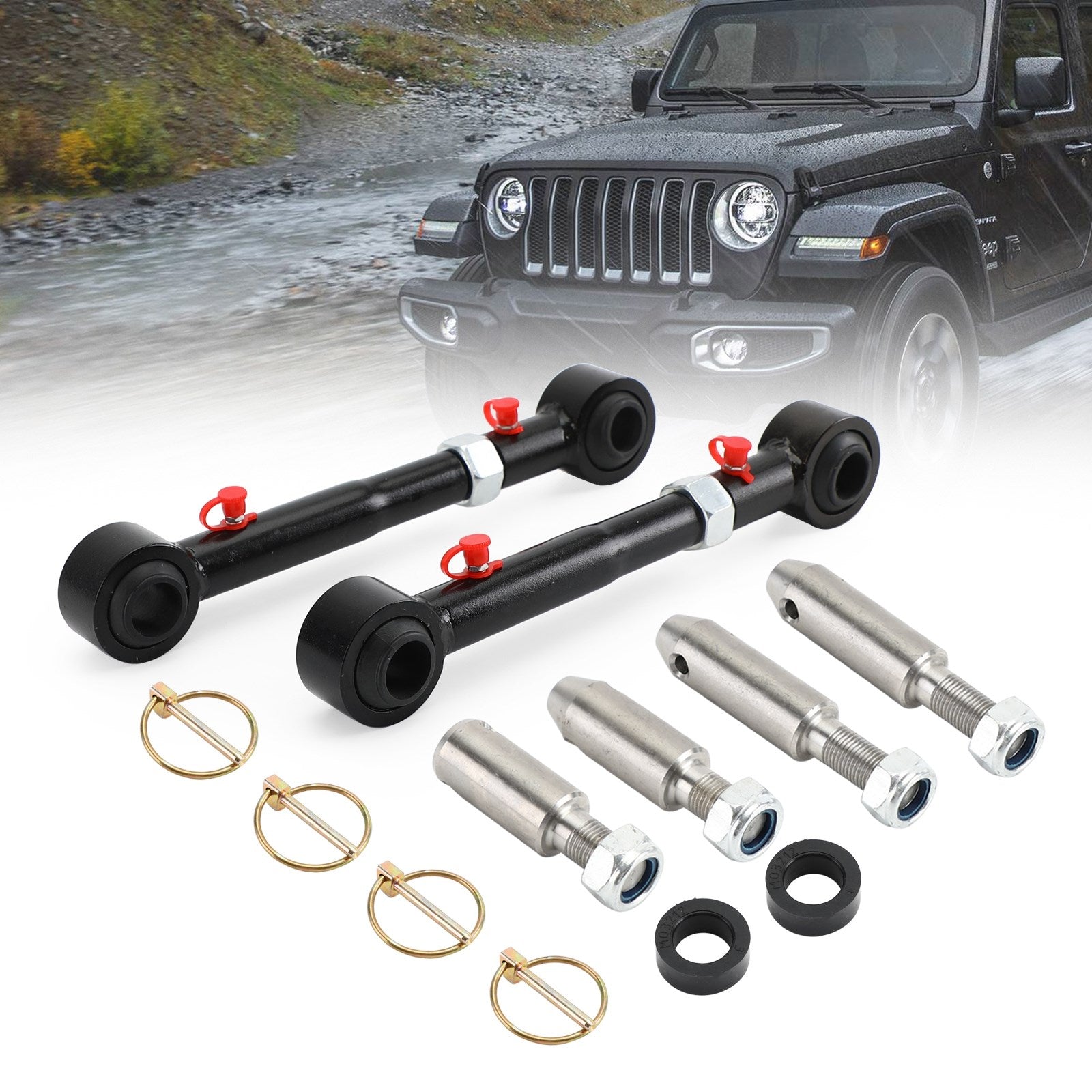 Voorste stabilisatorstangkoppelingen worden losgekoppeld voor 2007-2021 Jeep Wrangler JK JL 2.5-6 "Lift