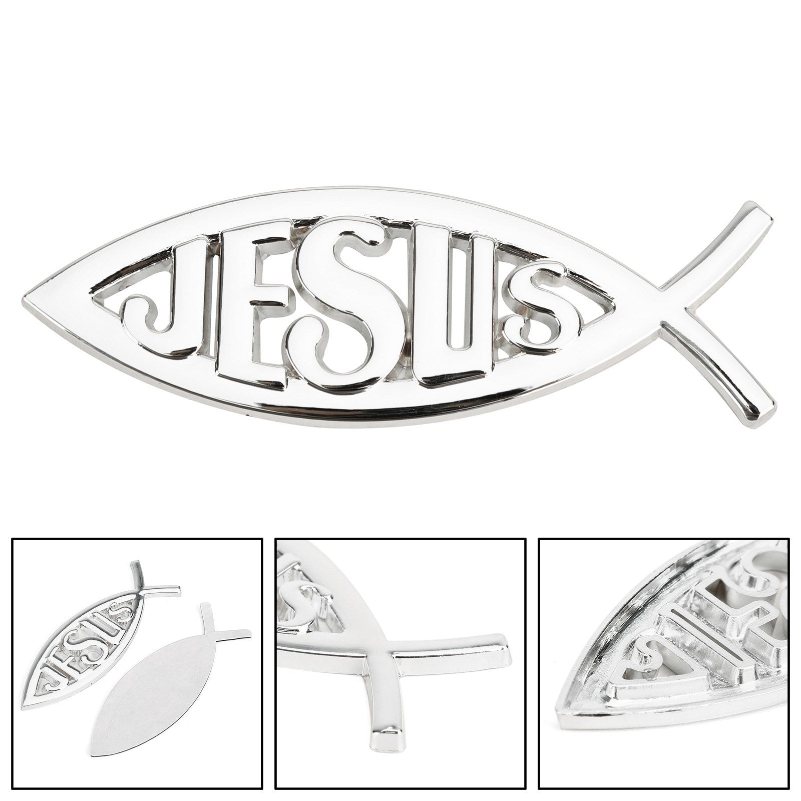 3D Car Decal Emblem Sticker Religious God For Jesus Christian Fish Symbol Silver Generic