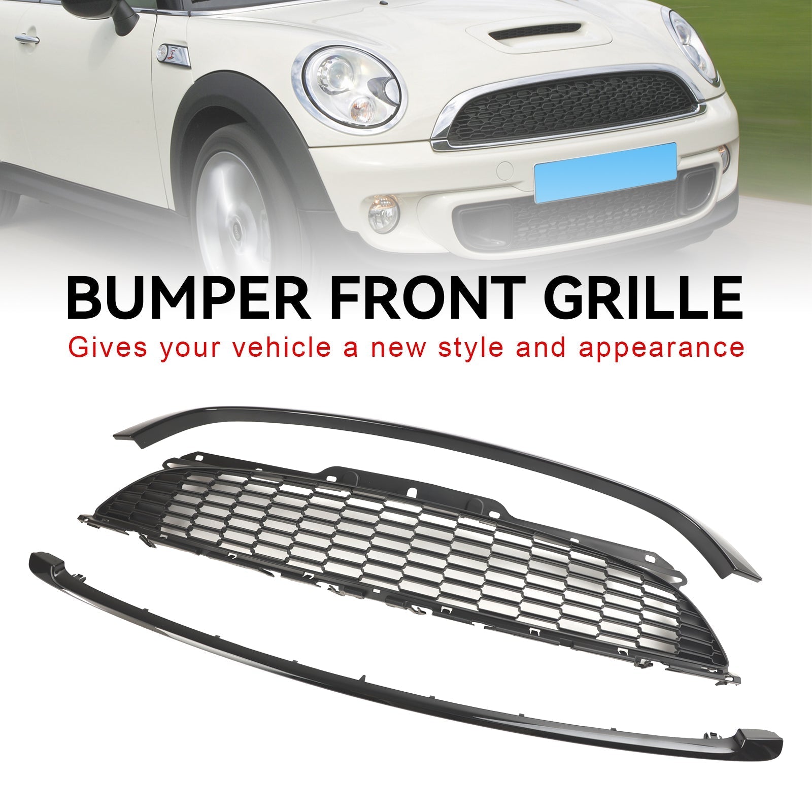 MINI R56 Cooper S & JCW 3-deurs Hatchback 2007-2013 3PCS Glanzend Zwart Grille Grill