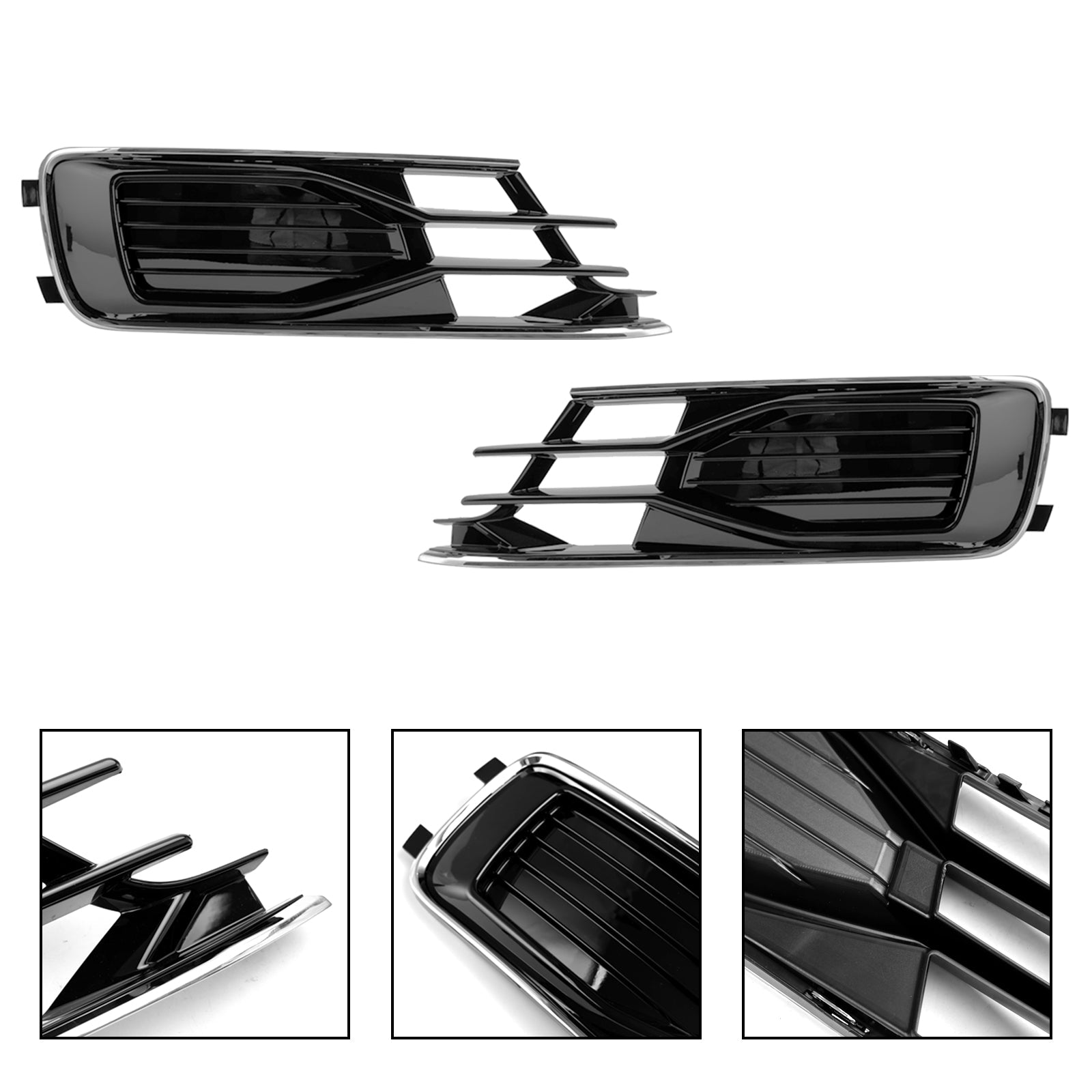 Audi A6 C7 2014-2018 2 STUKS Voorbumper Mistlamp Cover Grill Zwart Chroom