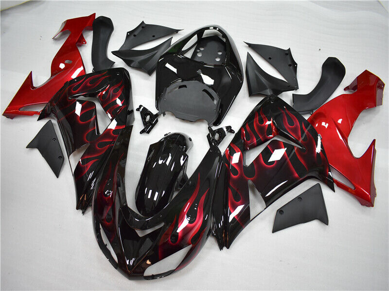 Kit de carenado de inyección Amotopart Kawasaki ZX10R 2006-2007 con llama roja