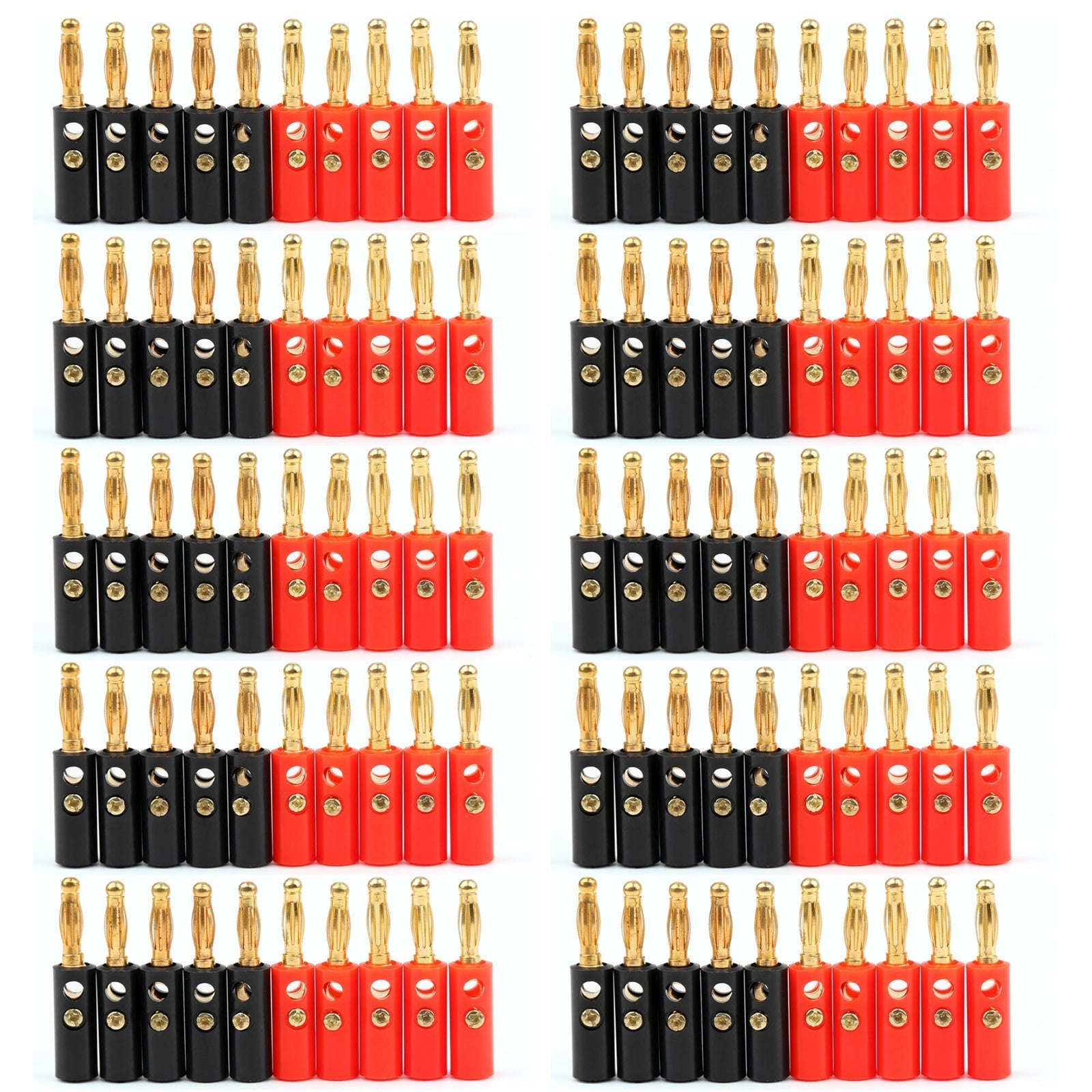 100 stuks 4 mm vergulde bananenstekker zwart en rood connector