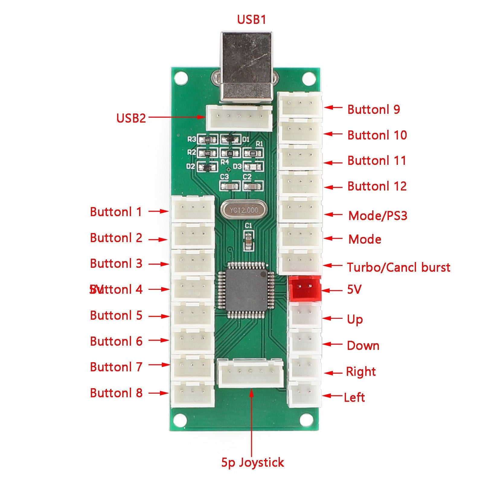 Kit de pièces d'arcade LED pour 1 joueur, encodeur USB pour PC, jeux vidéo, manette de jeu