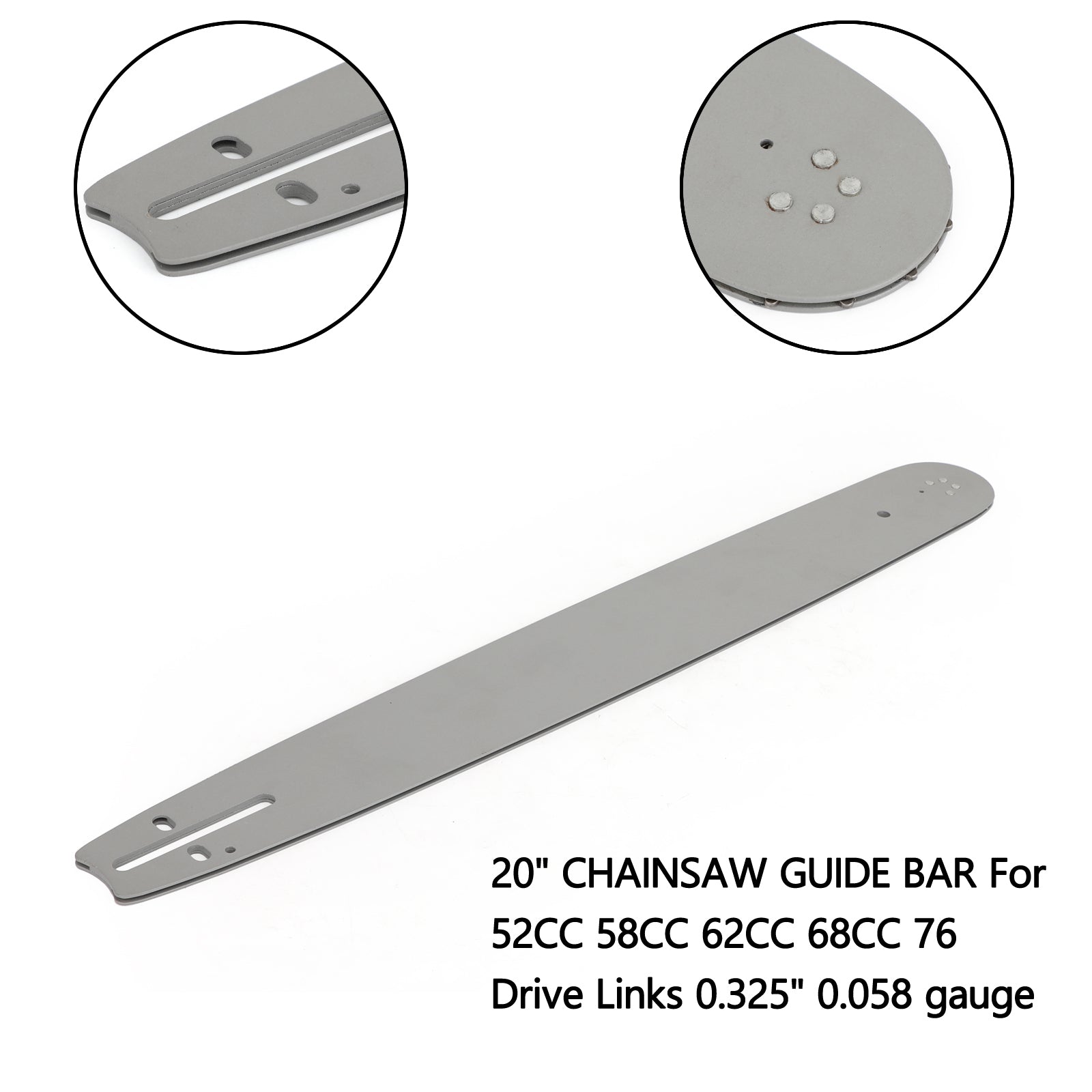 20'' CHAINSAW GUIDE BAR For 52CC 58CC 62CC 68CC 76 Drive Links 0.325'' 0.058 gauge