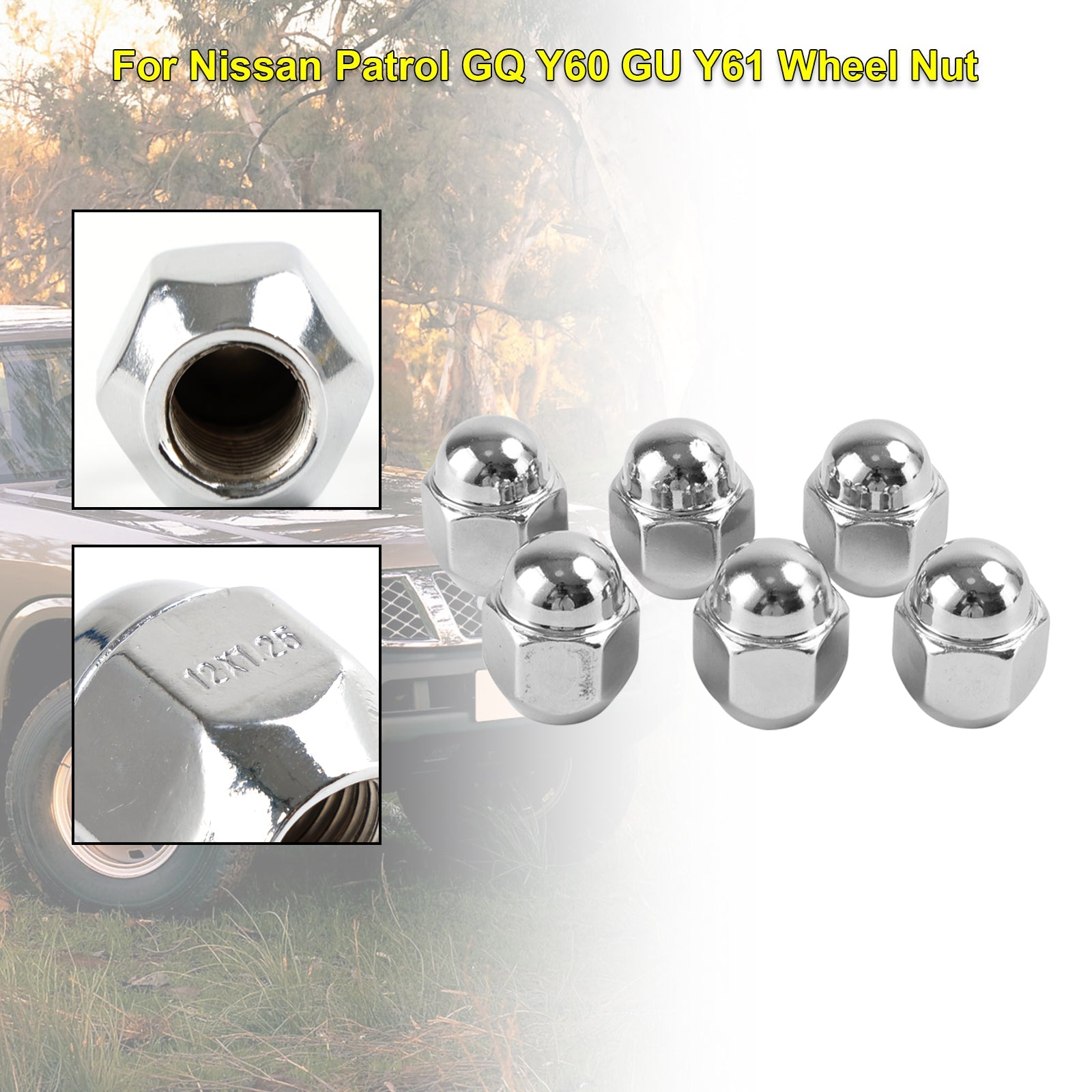 6PCS Chrome Wheel Nut Fit Nissan Patrol GQ Y60 GU Y61 Fit Ford Maverick