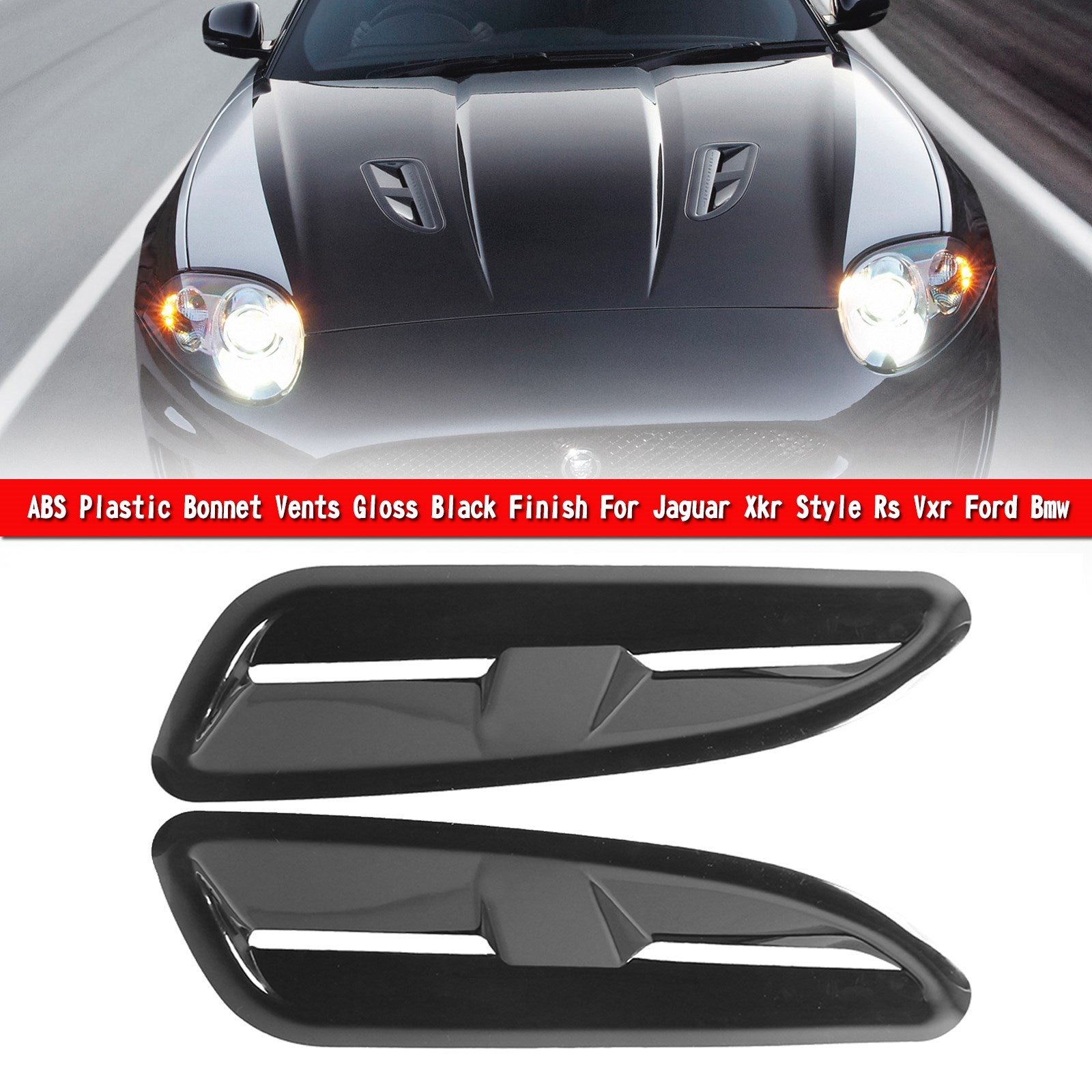 ABS Plastic Bonnet Vents Gloss Black Finish For Jaguar Xkr Style Rs Vxr Ford Bmw