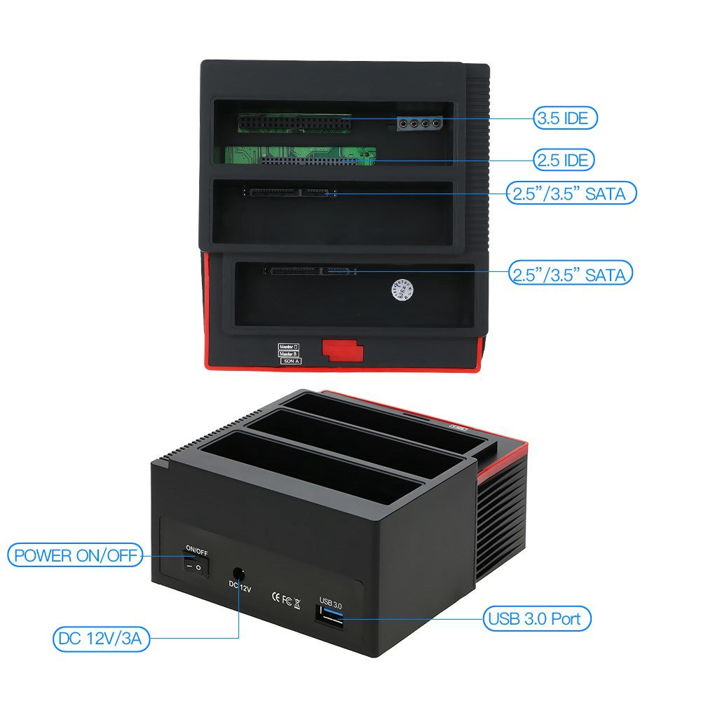 3 HDD Docking Station IDE SATA Dual UKB 3.0 Clone Hard Drive Card Reader UK