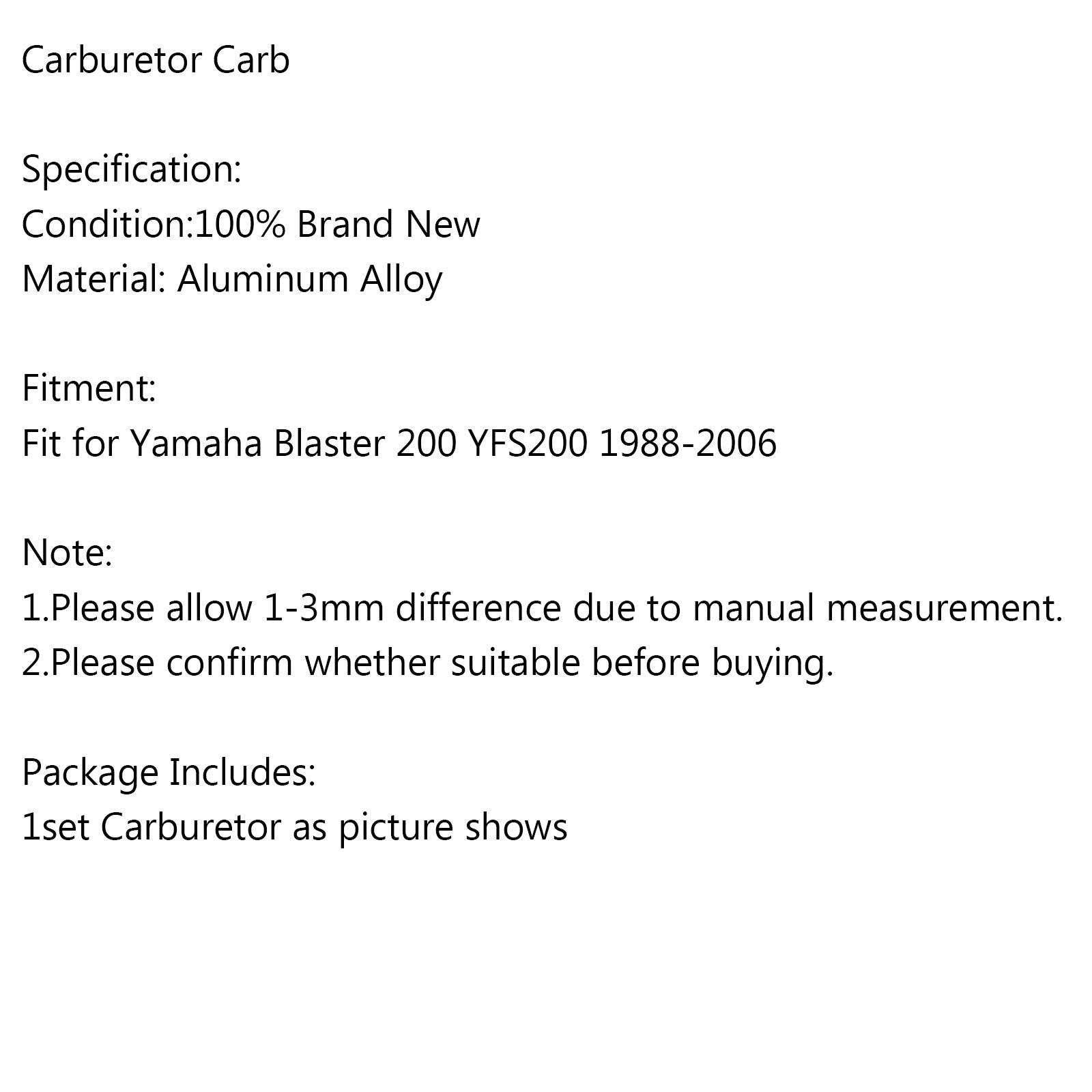 Carburetor Carb fit for Yamaha BLASTER 200 YFS200 YFS 200 CARBY 1988-2006 Generic