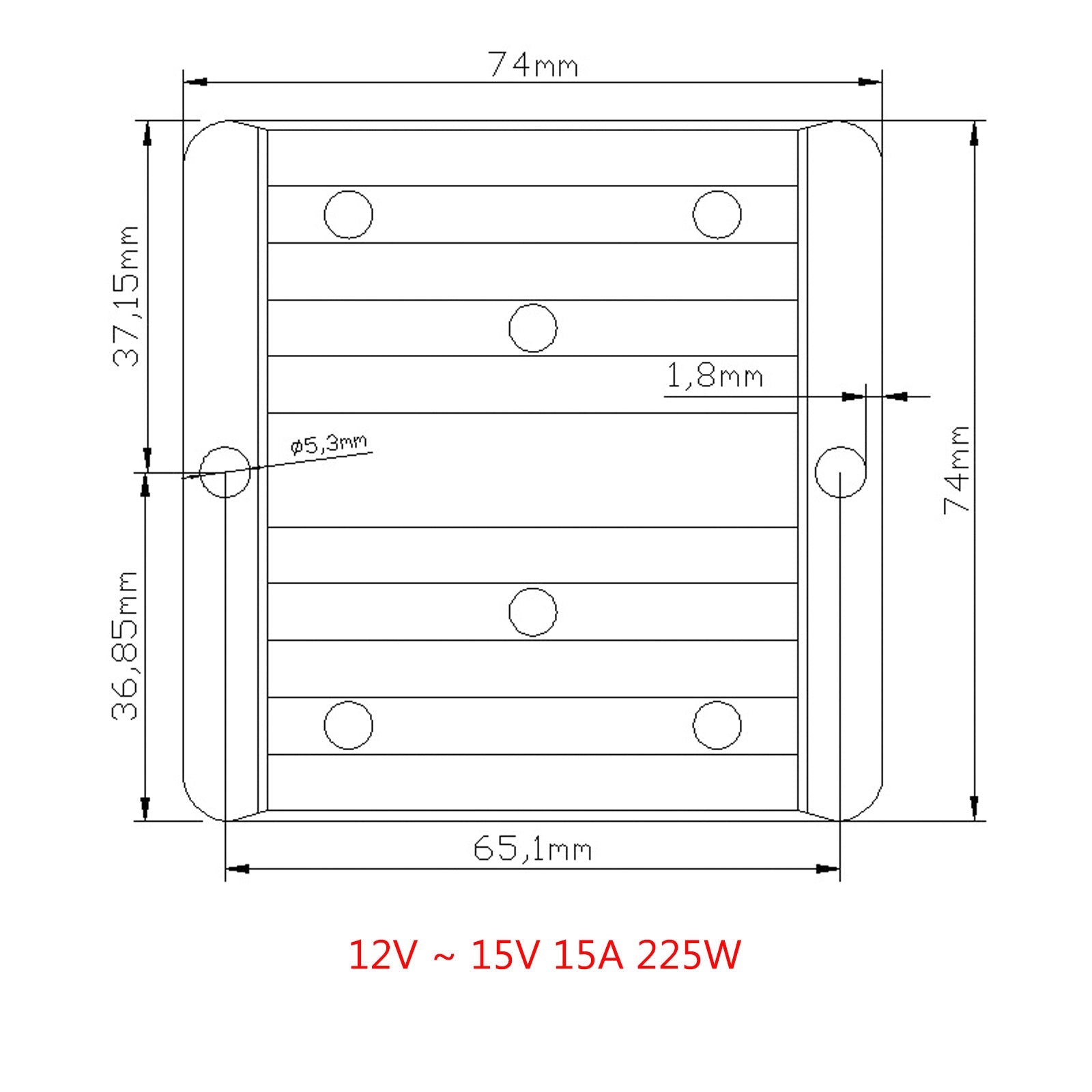 Waterdichte DC/DC-converterregelaar 12V Step Up tot 15V 15A 225W