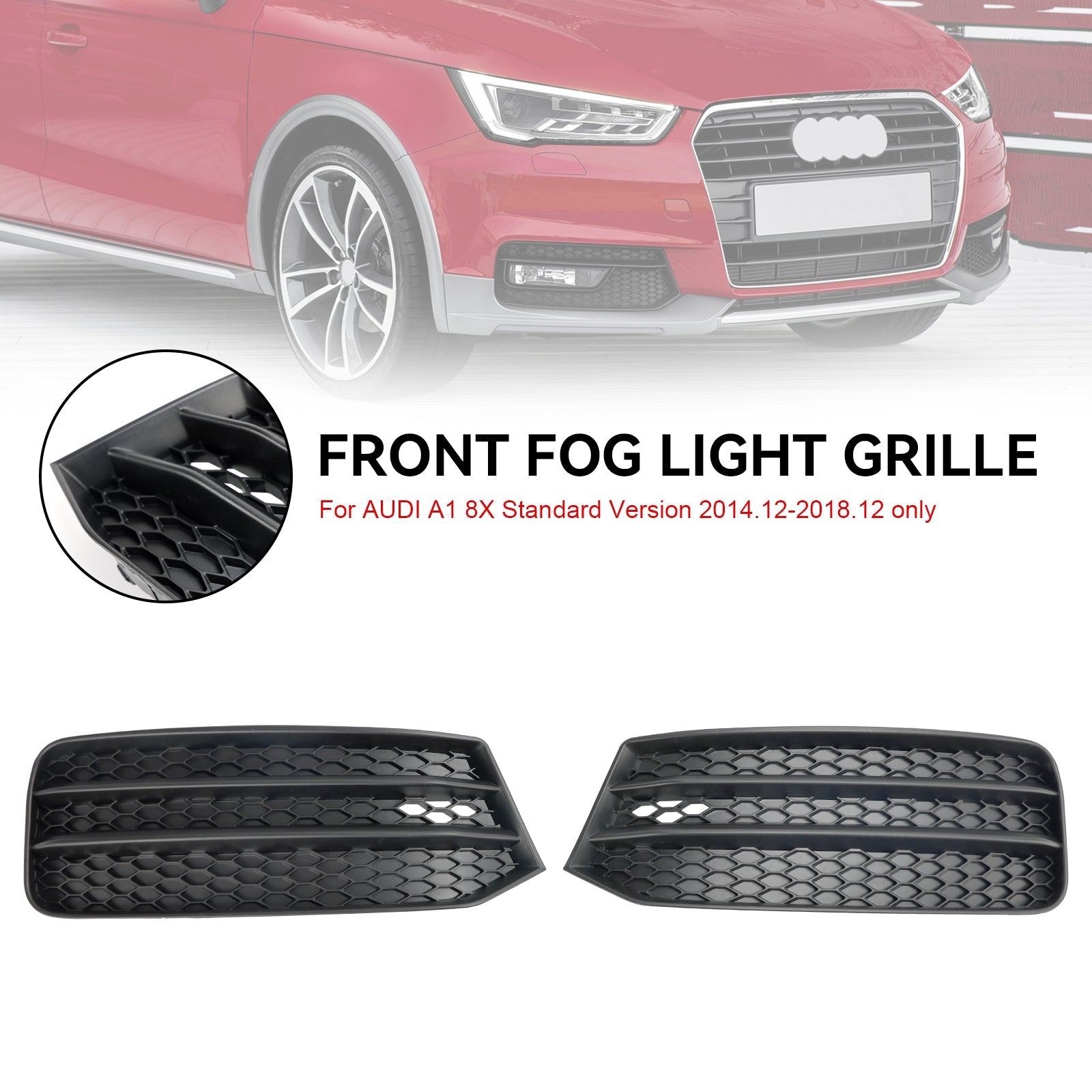 2015-2018 Audi A1 8X Front Bumper Fog Light Cover Grill Grille 2PCS