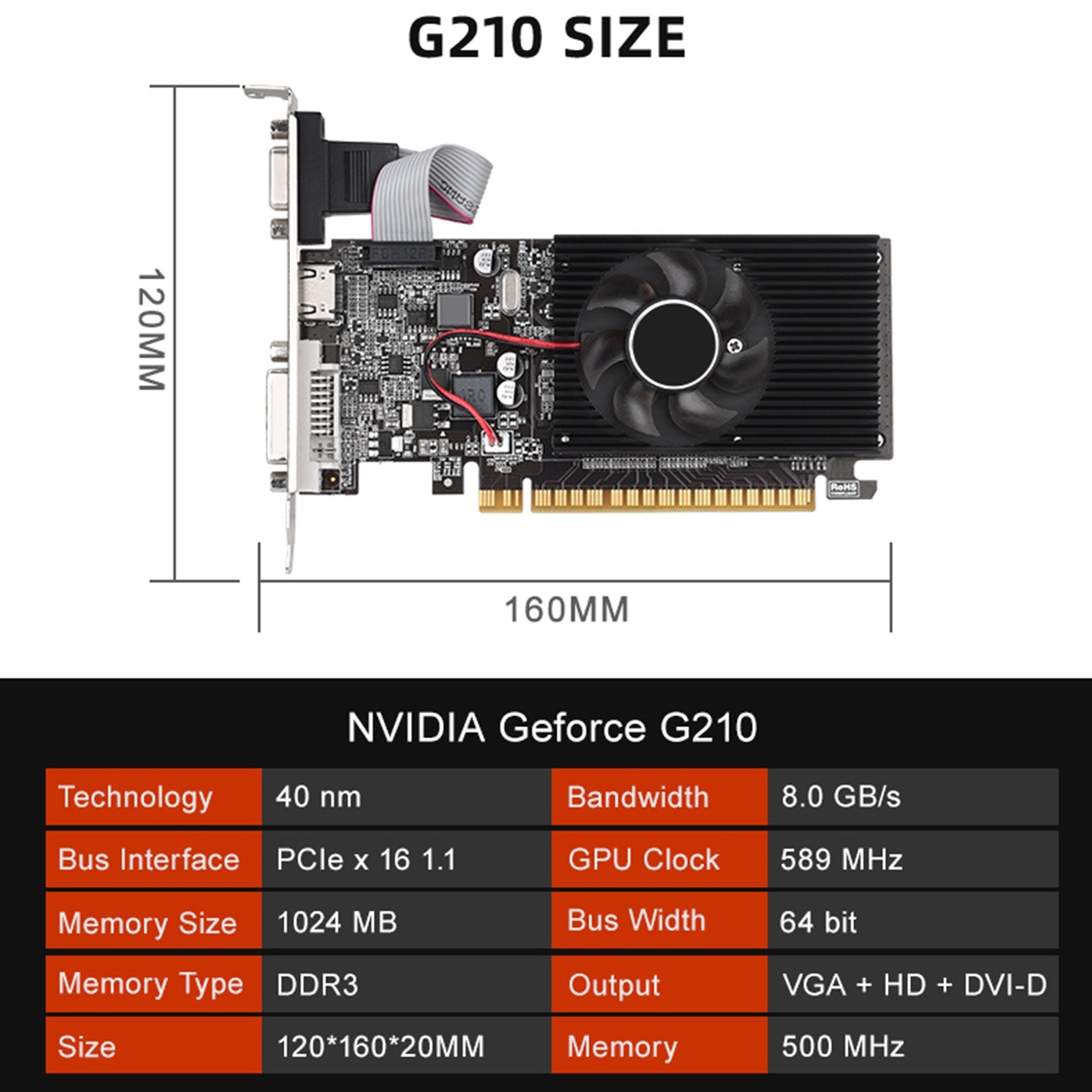 GT210 1G Independent Graphics Card Half-Height Small Machine Strip Knife Card