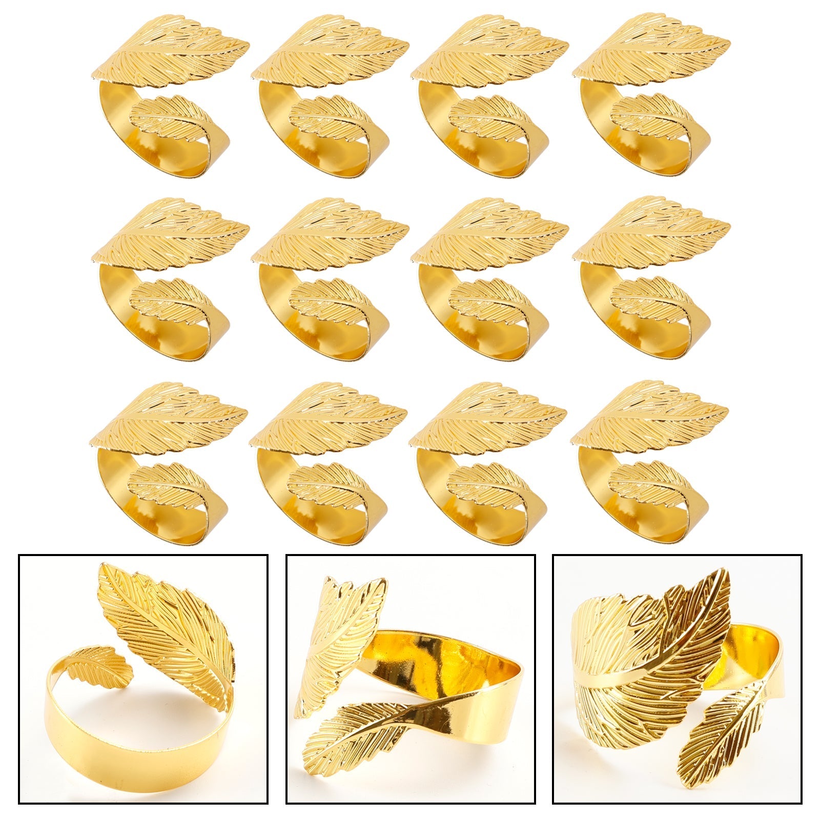 12PCS Napkin Rings Leaf Napkin Holder Adornmen Alloy Golden