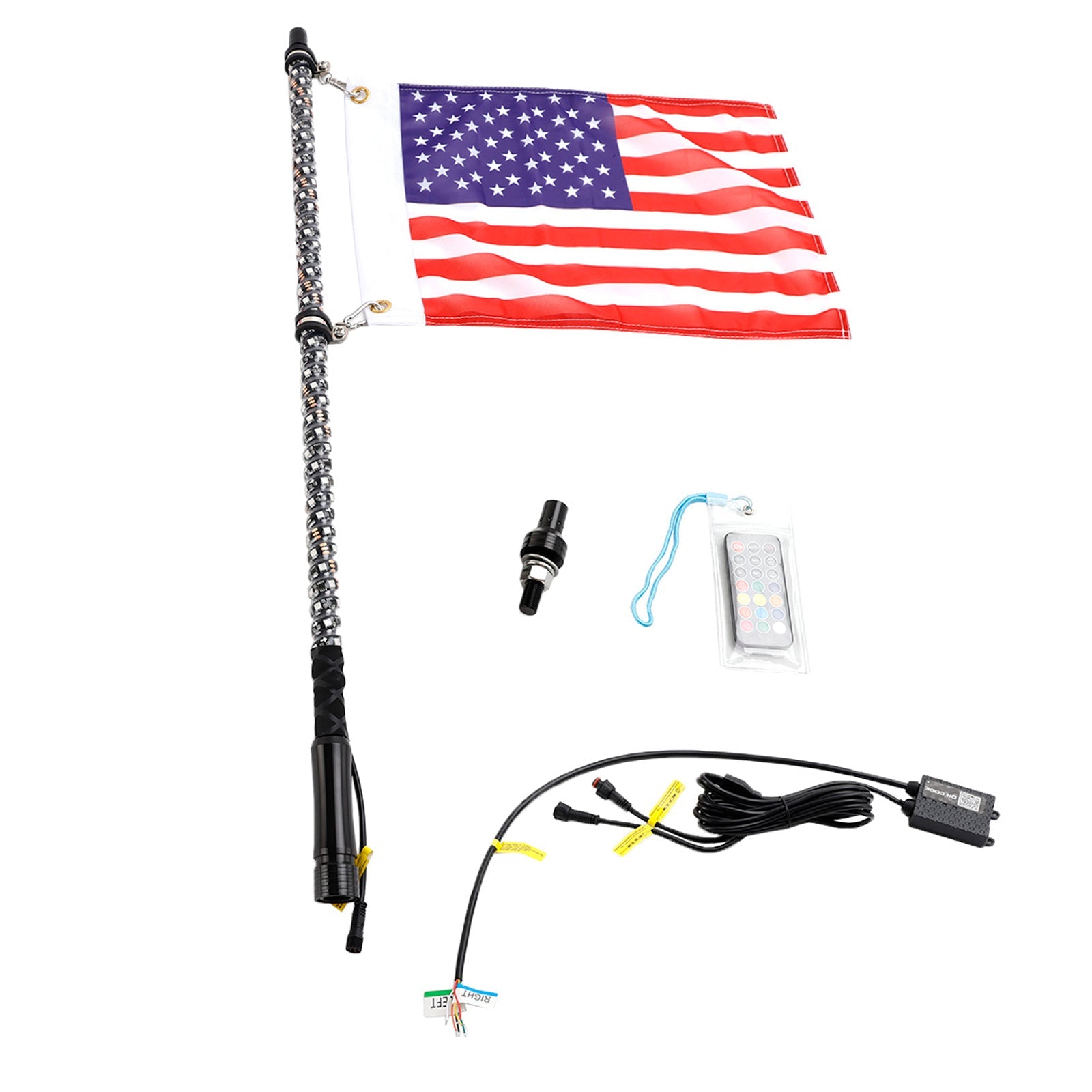 3ft RGB LED APP Whip Lights Antenna W/ Flag Remote Control For Polaris UTV ATV