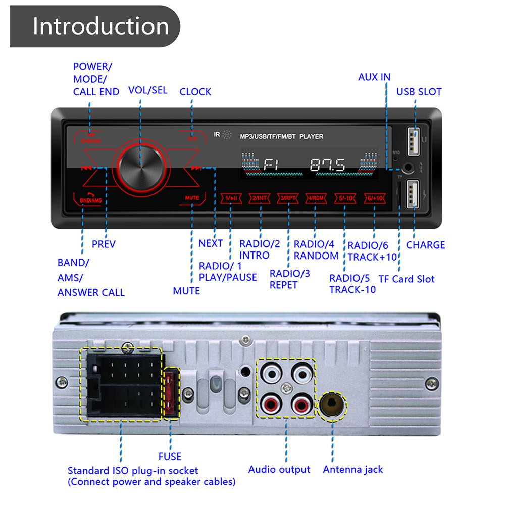 Bluetooth enkele 1 Din autoradio USB AUX MP3-speler touchscreen radio in het dashboard