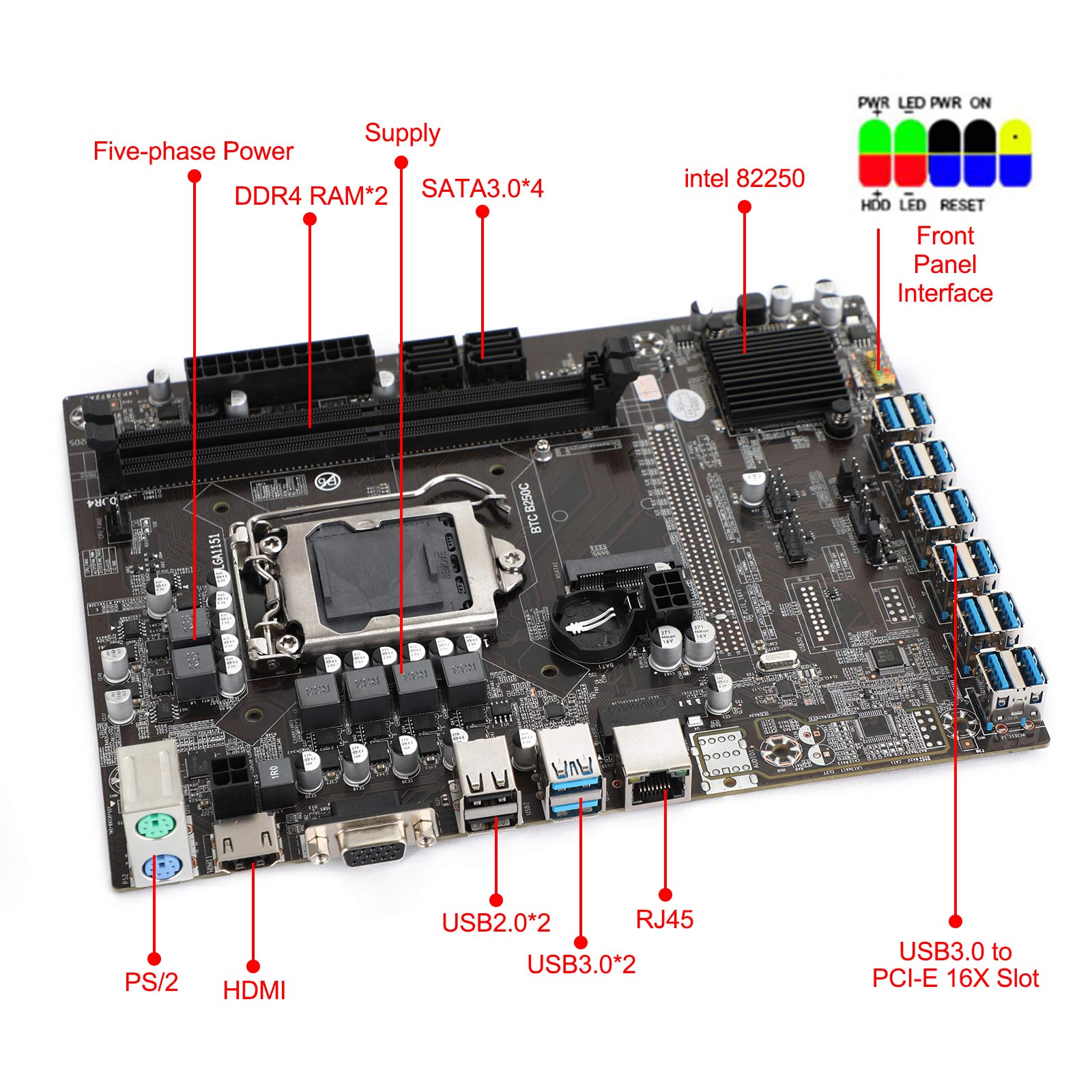 B250C PC Mijnbouw Moederbord BTC 12P PCI Express DDR4 geschikt voor LGA1151 Gen6/7