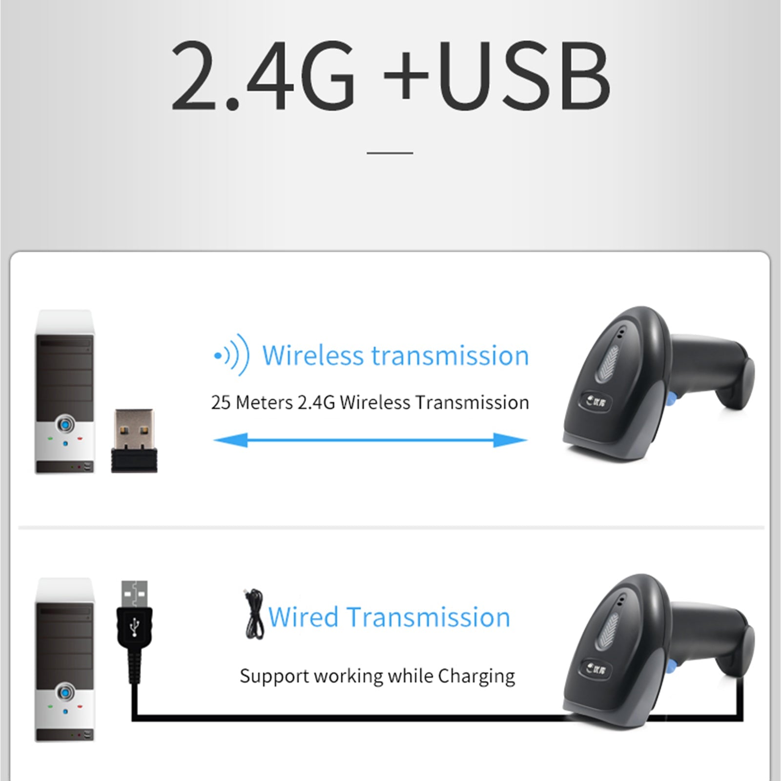 Scanner Laser sans fil USB WM930 2D + 1D, lecteur de codes à barres, pistolet portatif avec support