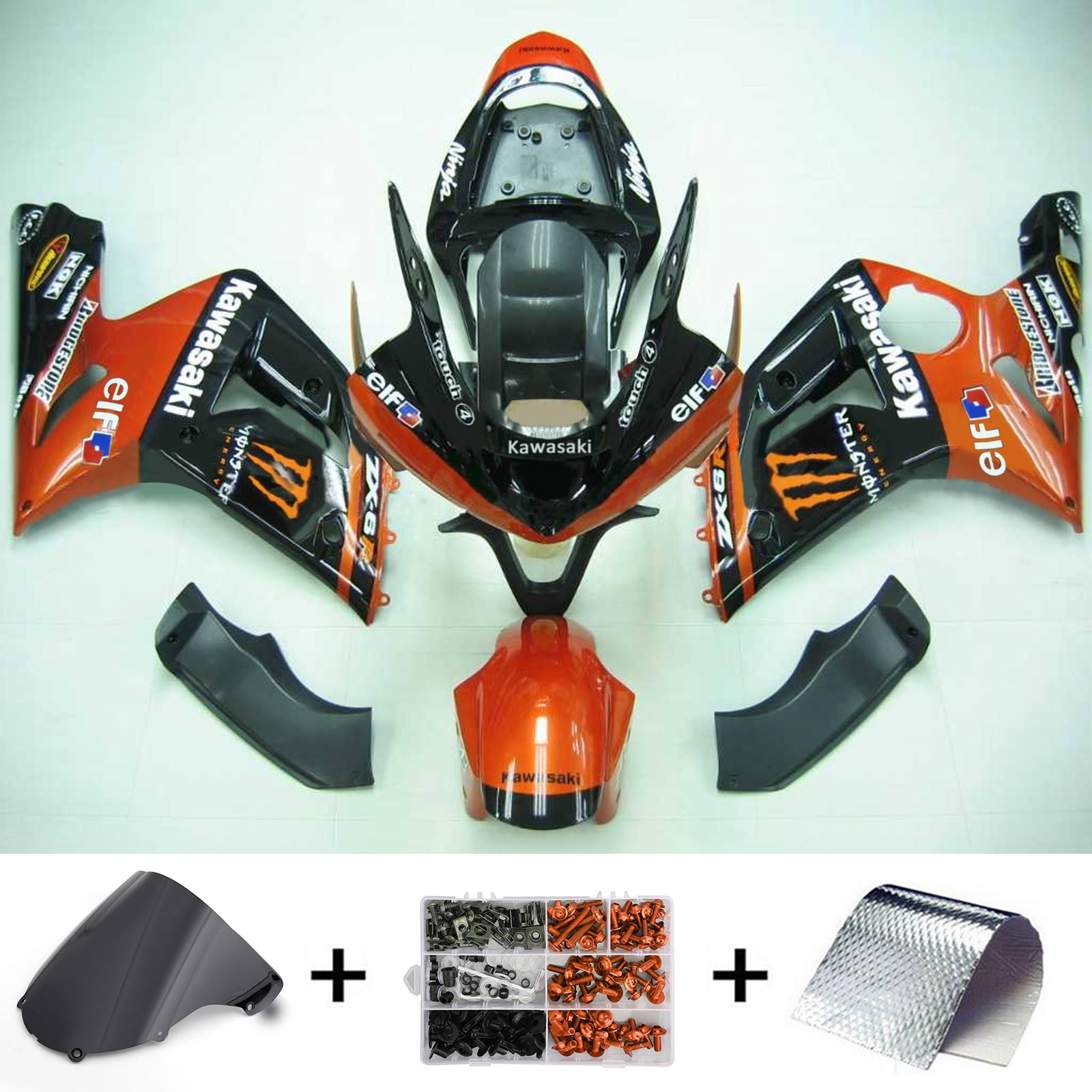 2003-2004 Kawasaki ZX6R 636 Kit de carénage d'injection Amotopart carrosserie plastique ABS #103