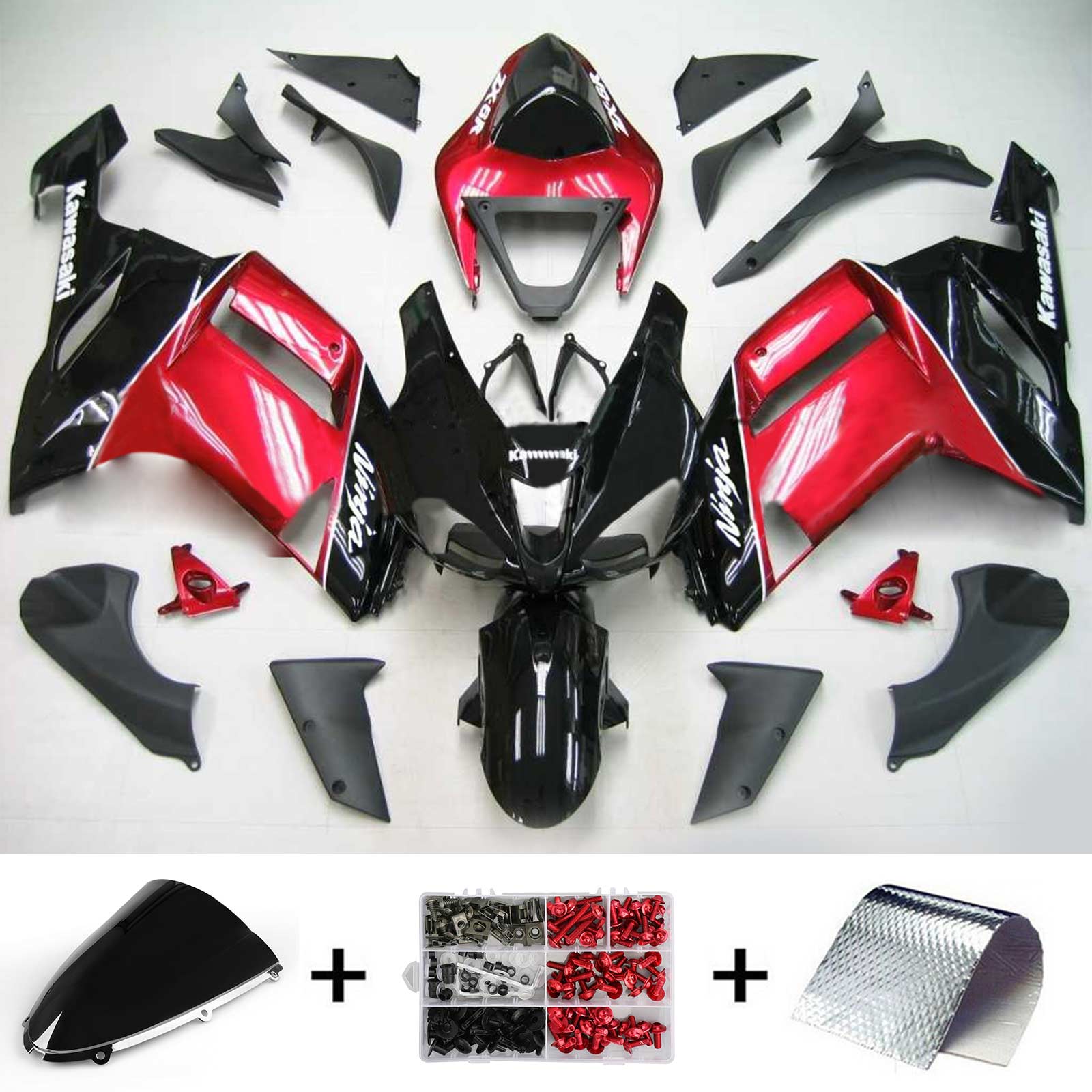 2007-2008 Kawasaki ZX6R 636 Amotopart Kit de carénage d'injection carrosserie plastique ABS #124