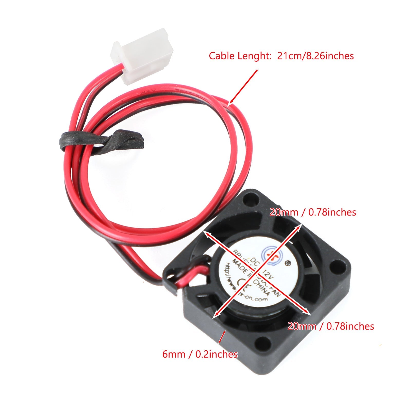 2-pins draad borstelloze DC-koeling ventilator 12V 0,06A 2006 20x20x6mm