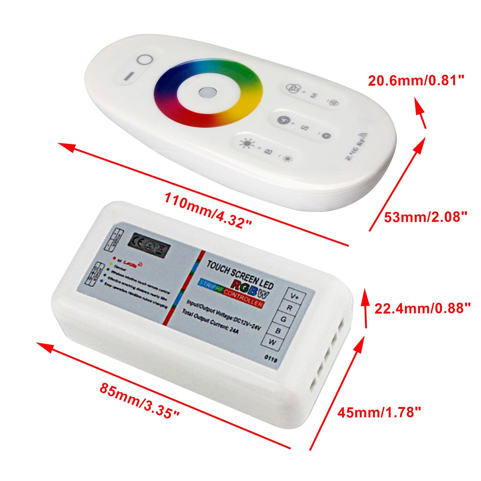 Télécommande tactile RF 2.4G pour bande lumineuse LED DC 12-24V RGBW