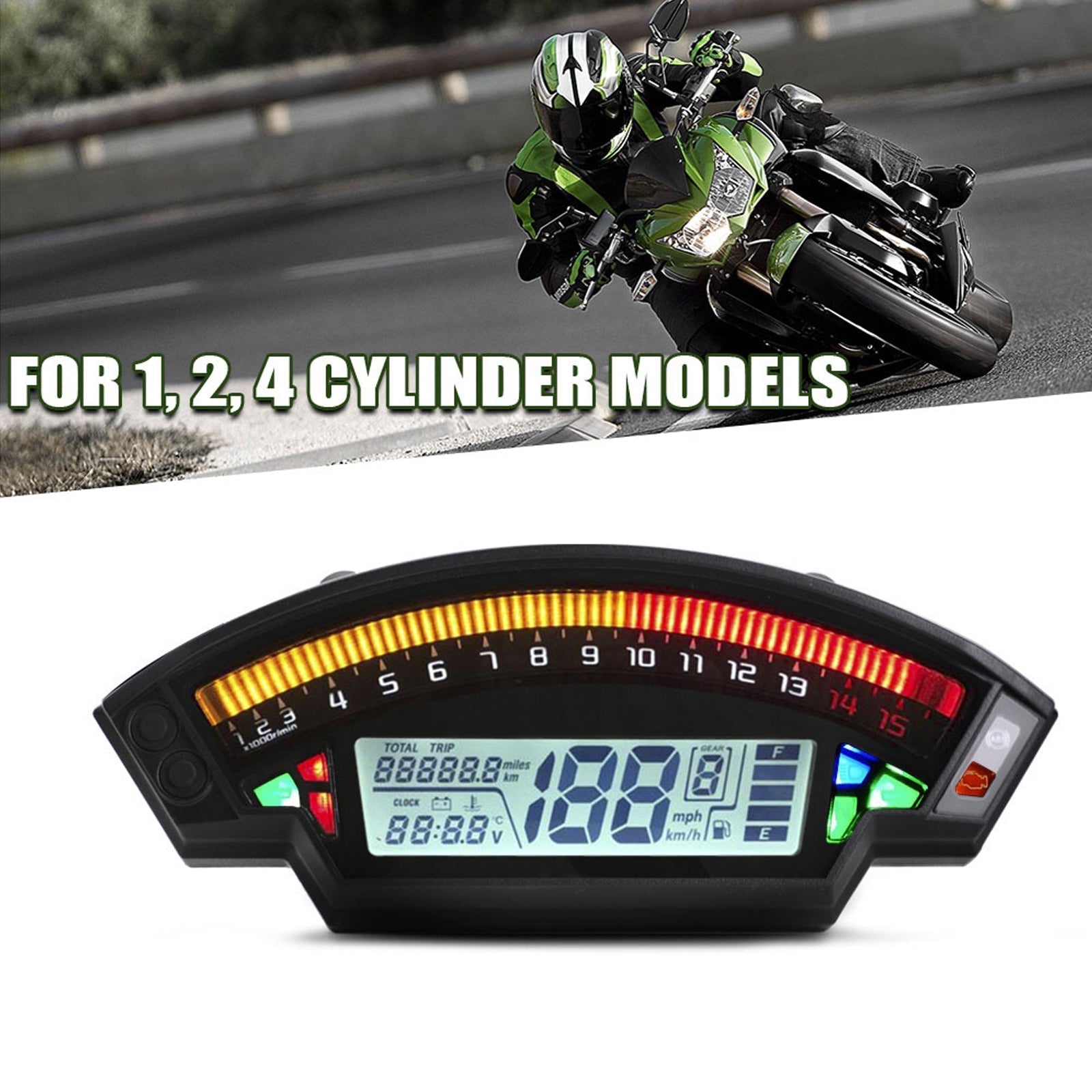 Universal Motorcycle Black Tft Digital Speedometer 14000Rpm Backlight Odometer