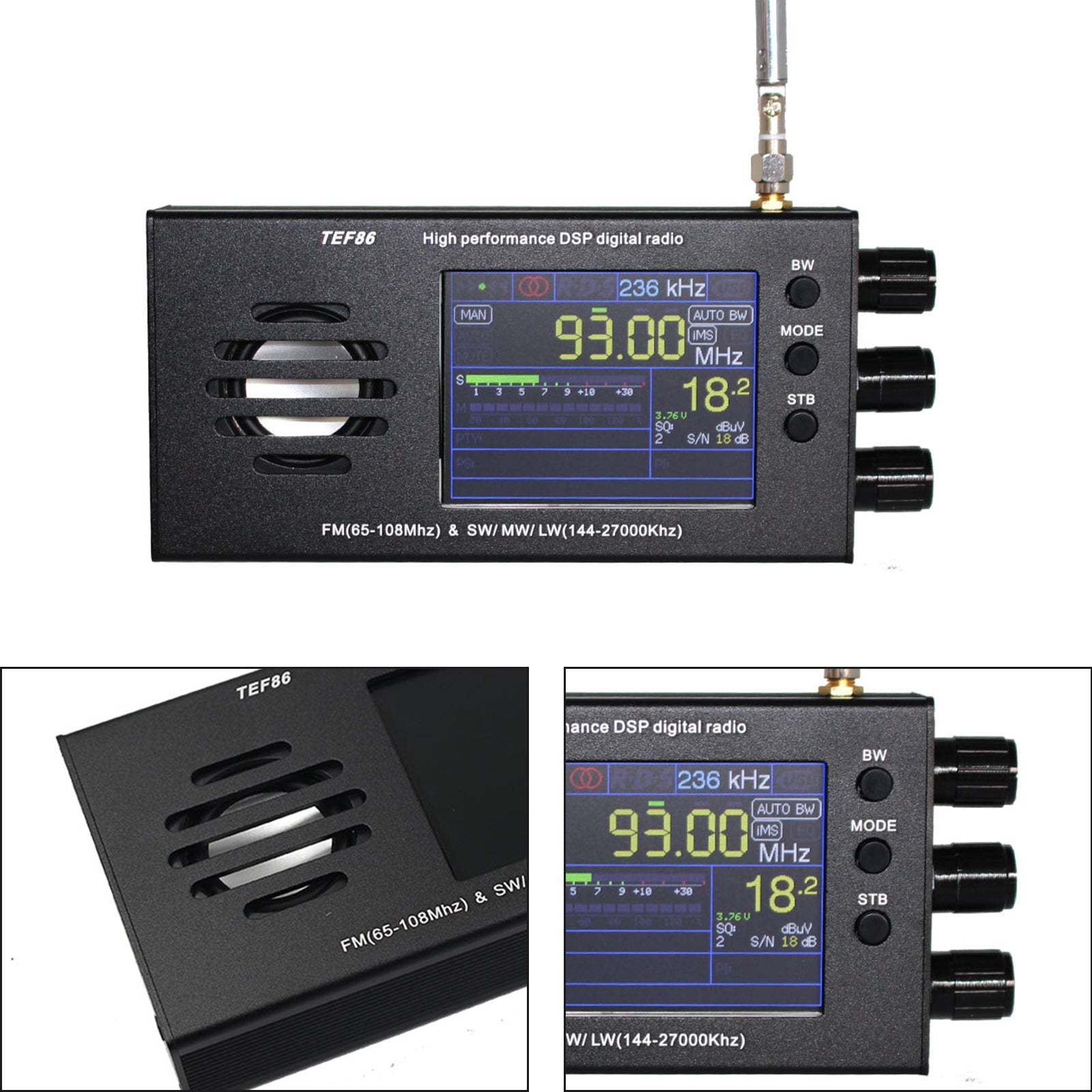 Écran LCD 3,2" EF6686 Radio numérique DSP haute performance 144-27000 KHz SW/MW/LW