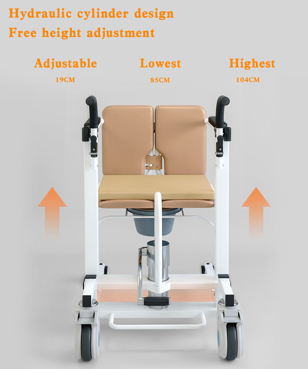 Fauteuil roulant à transfert hydraulique avec siège et table divisés à 180 °