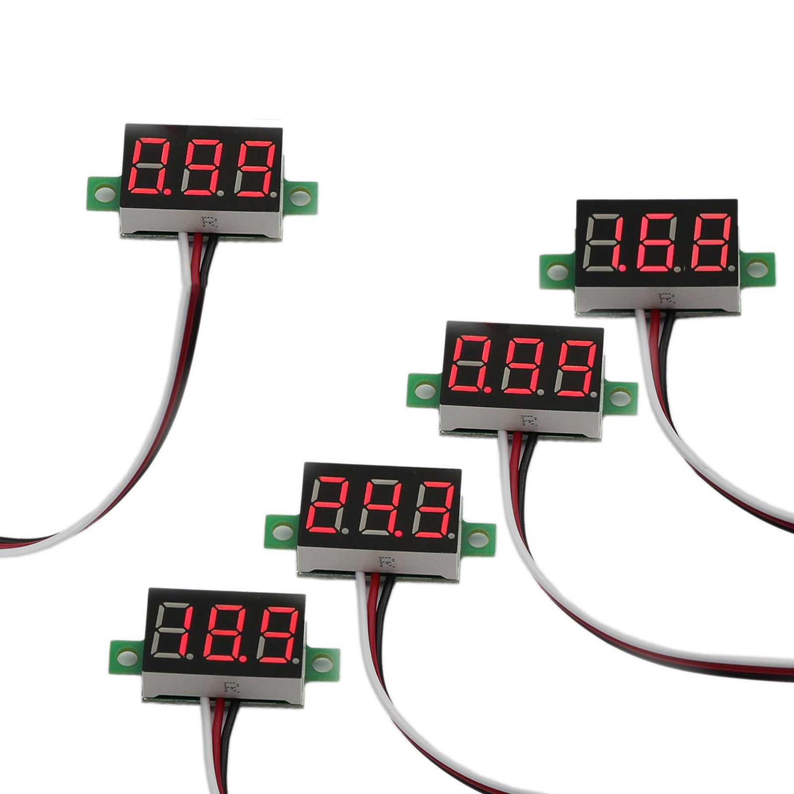 5x Mini DC 0-30V Red LED 3-Digital Display Voltage Voltmeter Panel Cal