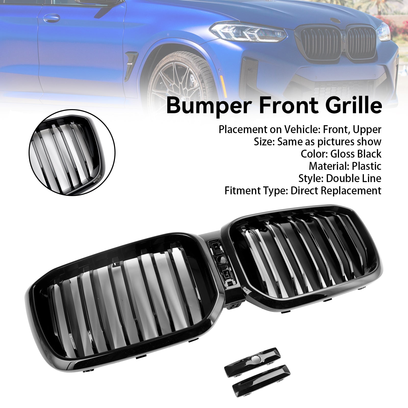 BMW X3 X4 G01 G02 2022 2023 Gloss Black Front Kidney Grill Grille