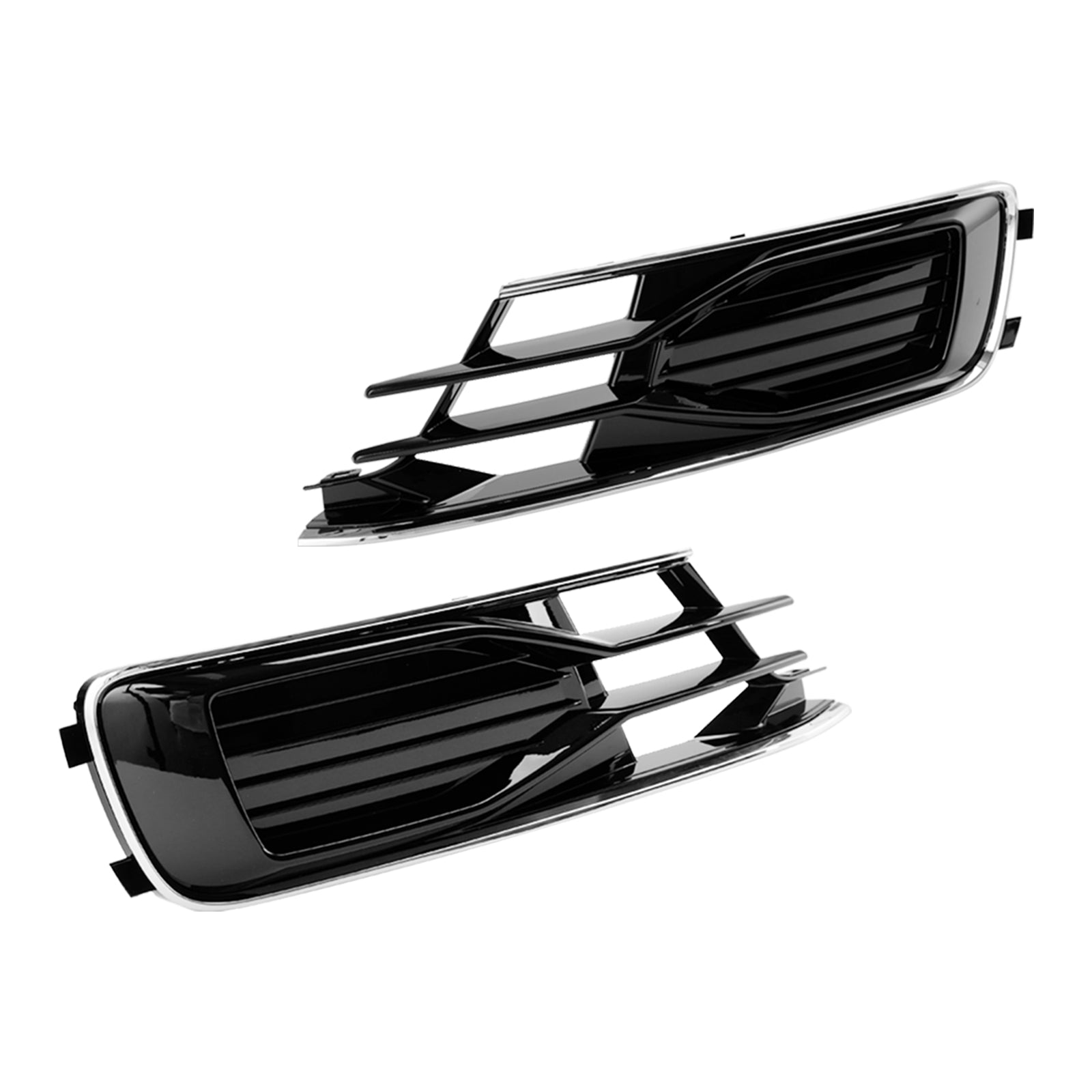 Audi A6 C7 2014-2018 2PCS Front Bumper Foglight Cover Grill Black Chrome