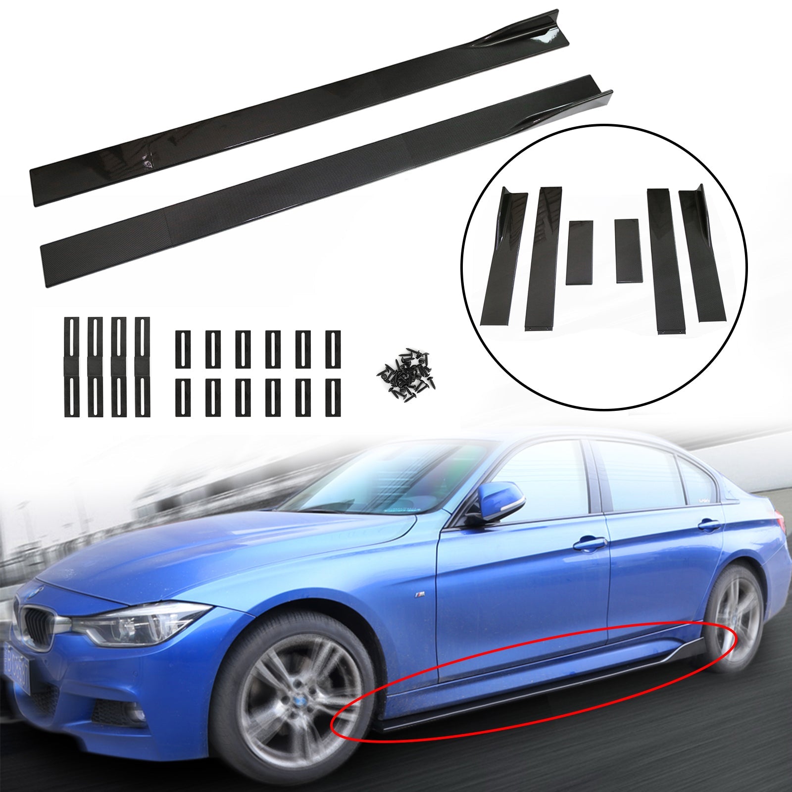 86.6" Universal Side Skirt Extensions Rocker Panel Splitters Lip Carbon Fiber Look Generic