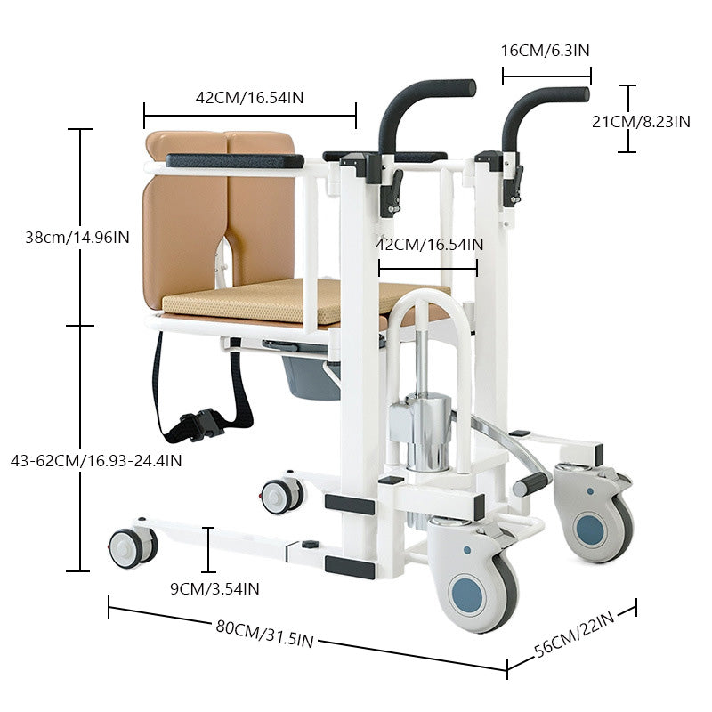 Fauteuil roulant à transfert hydraulique avec siège et table divisés à 180 °