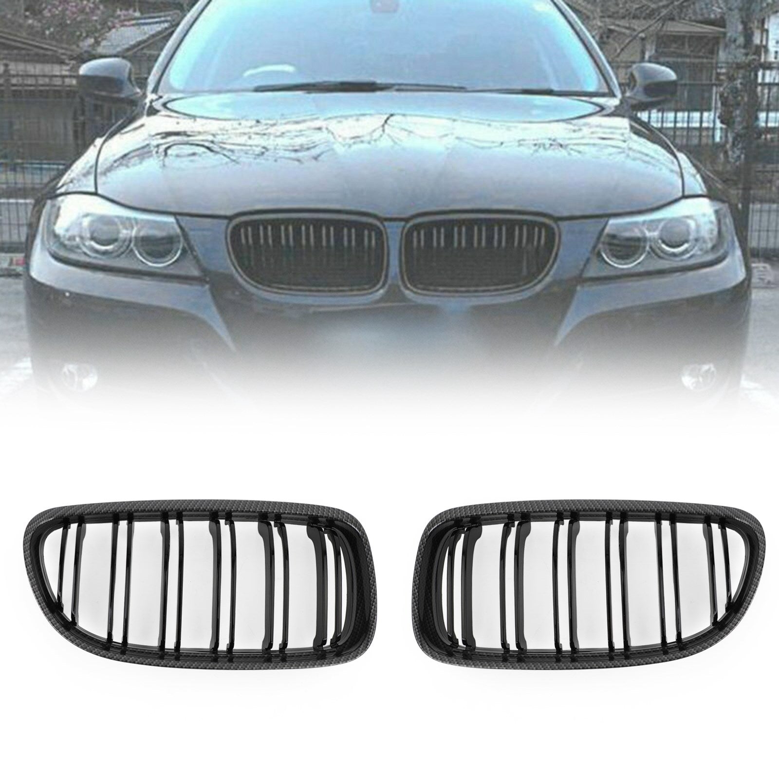 2008-2012 BMW E90/E91 LCI 3 Series Front Kidney Grill Grilles Carbon Fiber 02HGL1106ABK Generic