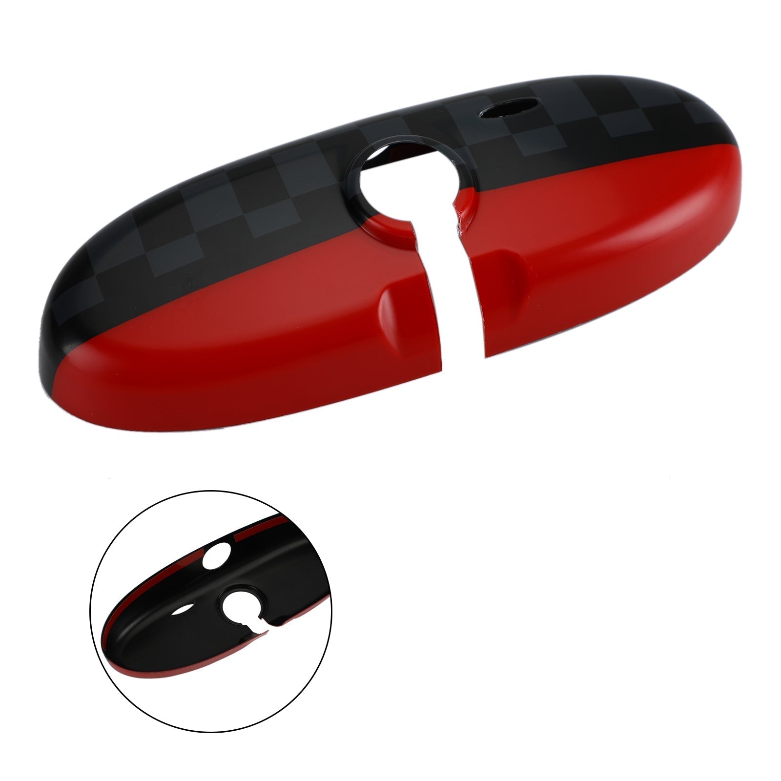 Black/Grey Checkered Red Rear View Mirror Cover For BMW MINI Cooper R55 R56 R57