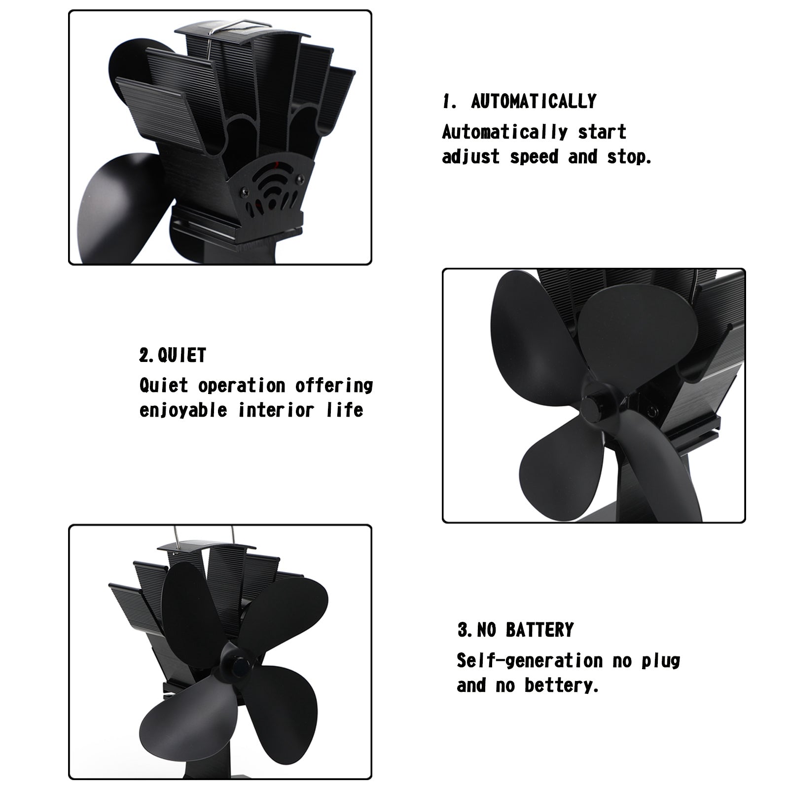 Ventilateur de poêle à bois à 4 pales, brûleur à bûches, économie de carburant, Eco