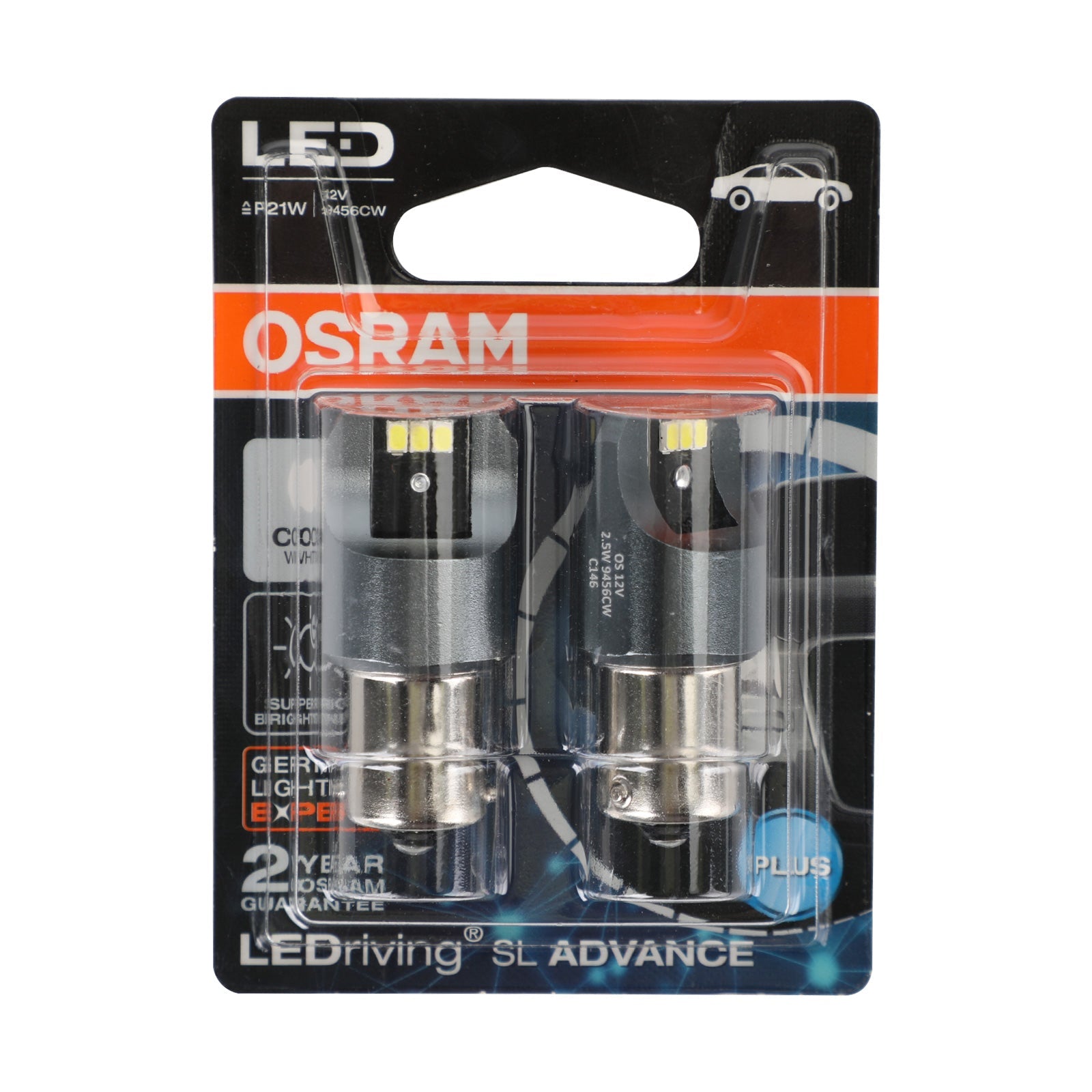 2x Voor OSRAM 9456CW Auto Extra Lampen LED P21W 12V2.5W BA15s Generiek