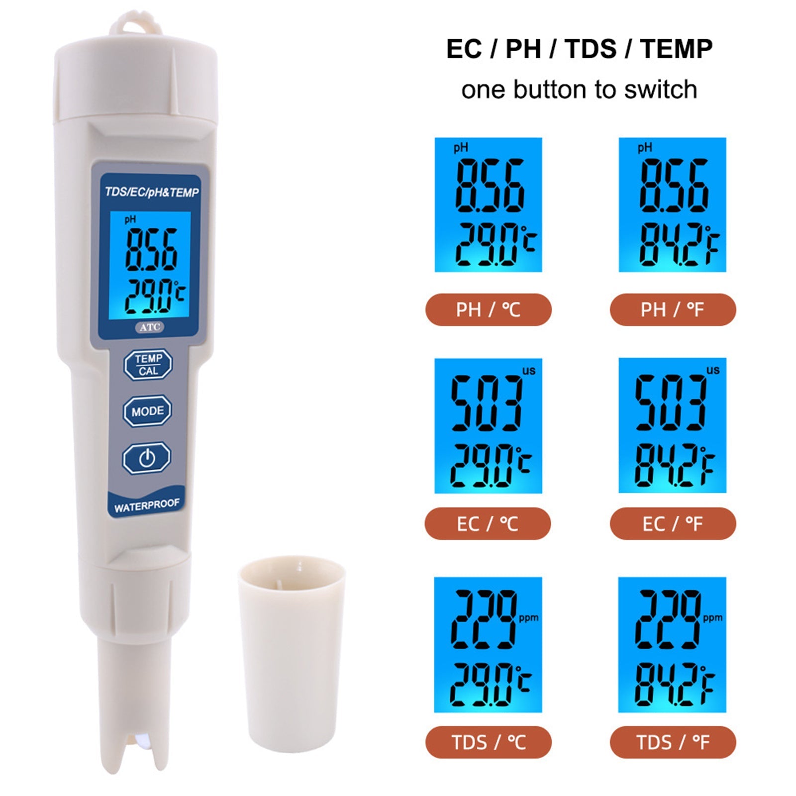 4In1 PH/TDS/EC/compteur de température numérique moniteur de qualité de l'eau testeur outil de Test