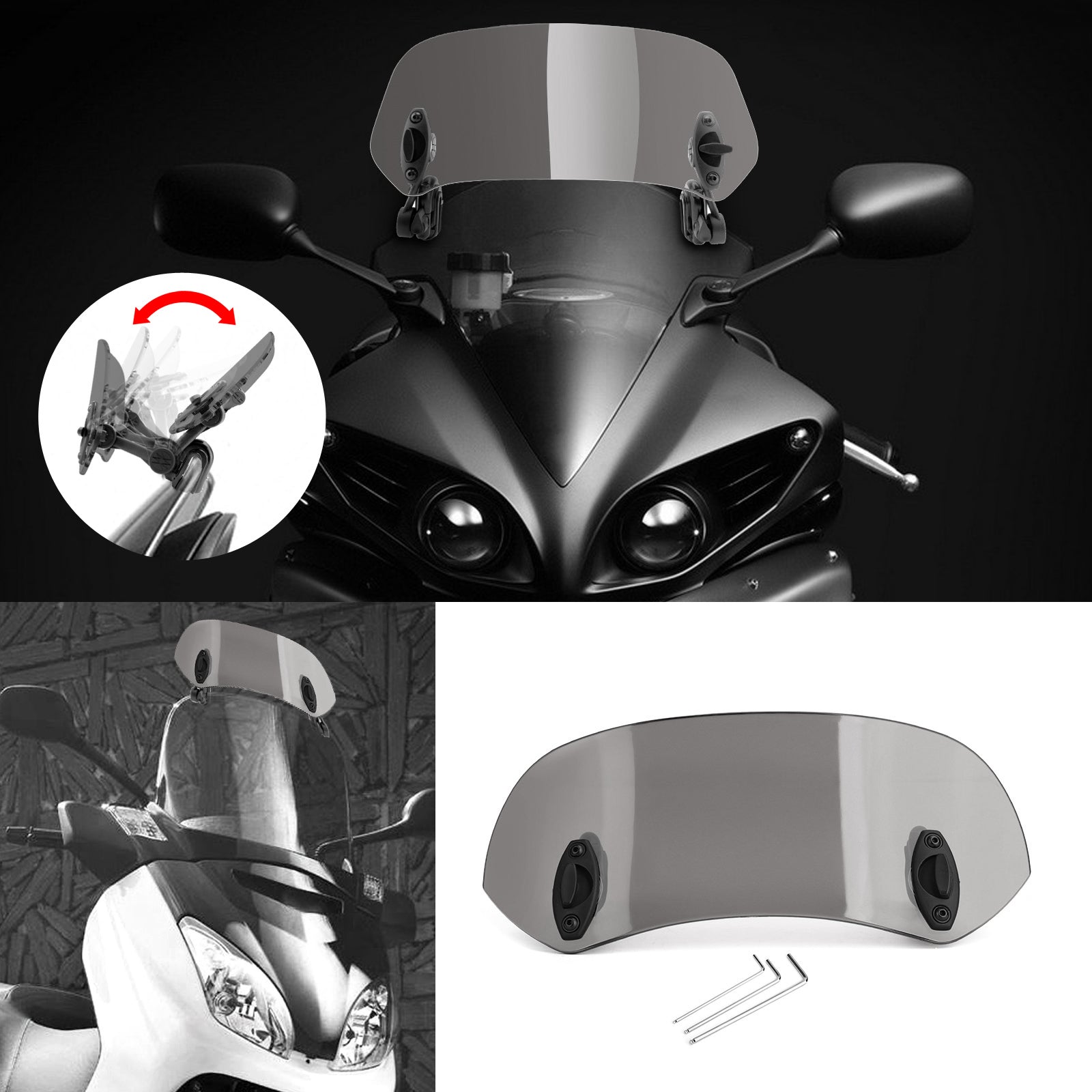 Motorcycle Adjustable Clip On Windshield Extension Spoiler Wind Deflector Gray Generic