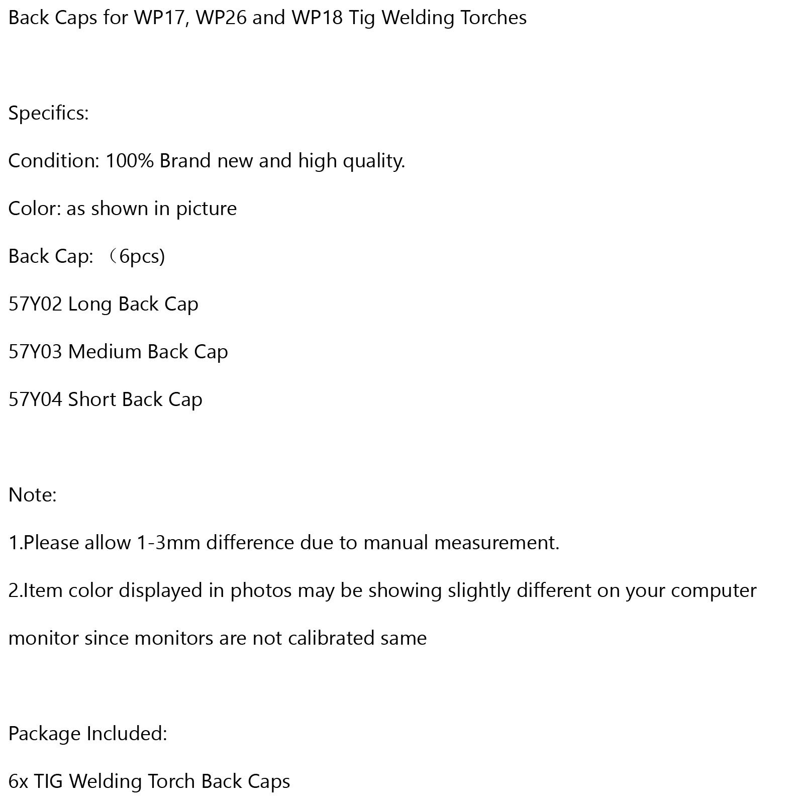 WP17 WP26 WP18 TIG Welding Torch Long Medium Short 2x 7,8,9 Back Caps