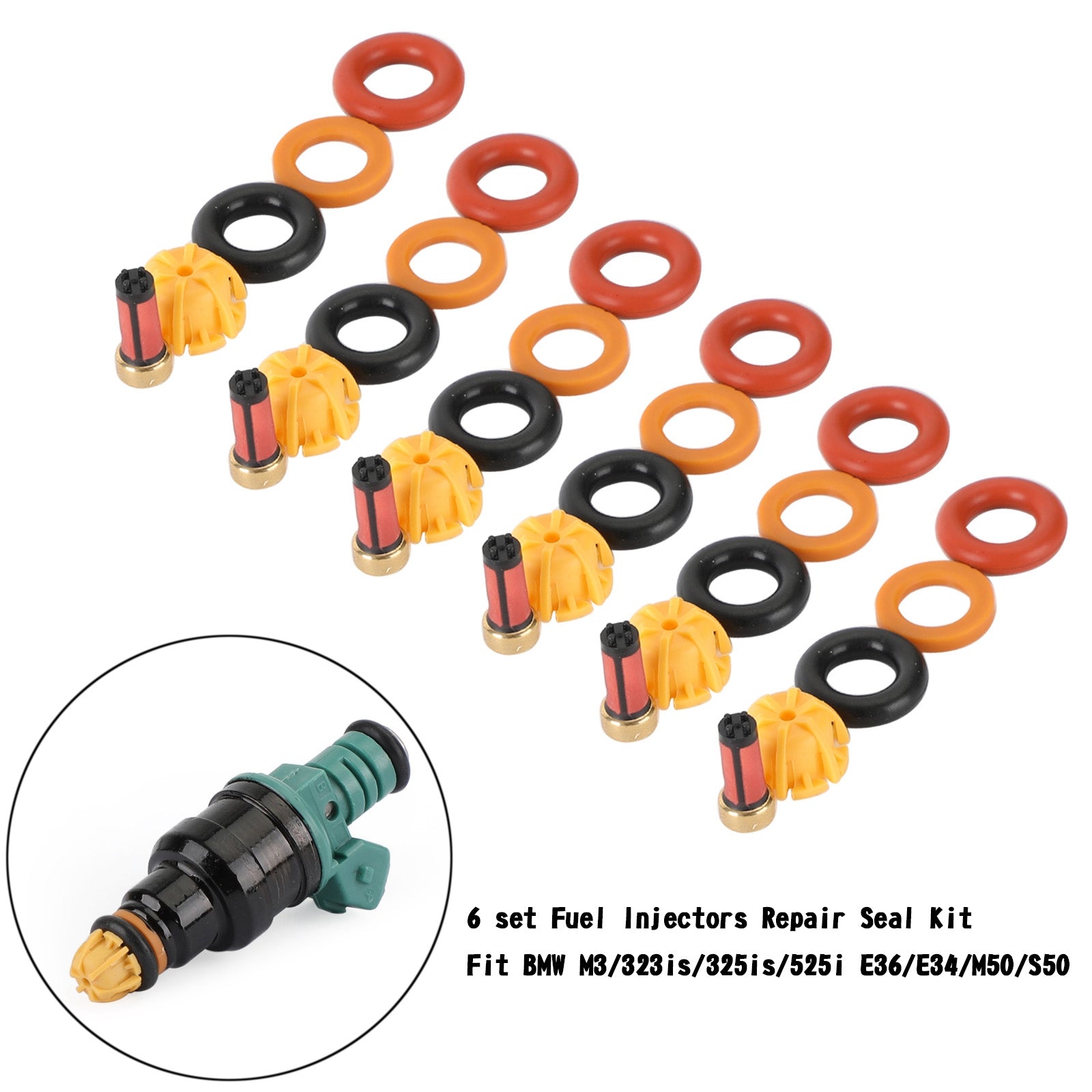 6 set Fuel Injectors Repair Seal Kit Fit BMW M3/323is/325is/525i E36/E34/M50/S50 Generic