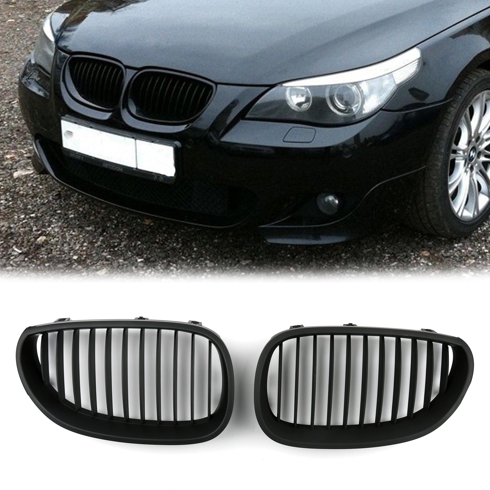 2003-2010 BMW E60 E61 5 Series Front Replacement Gloss/Black Kidney Grille Generic